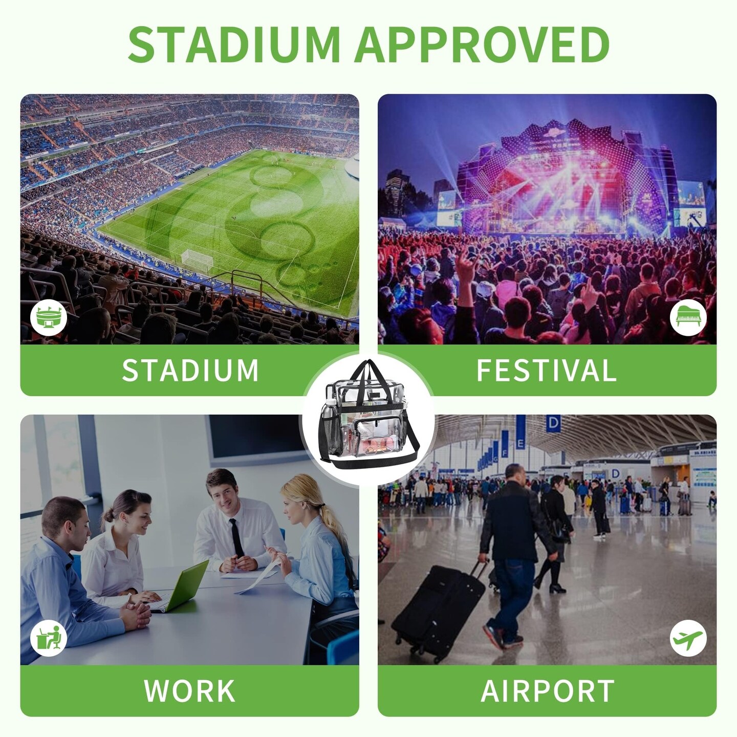 Bagenius Clear Bag Stadium Approved 12&#xD7;6&#xD7;12 Clear bag for Stadium Events Sports Concert Festival Work, Black