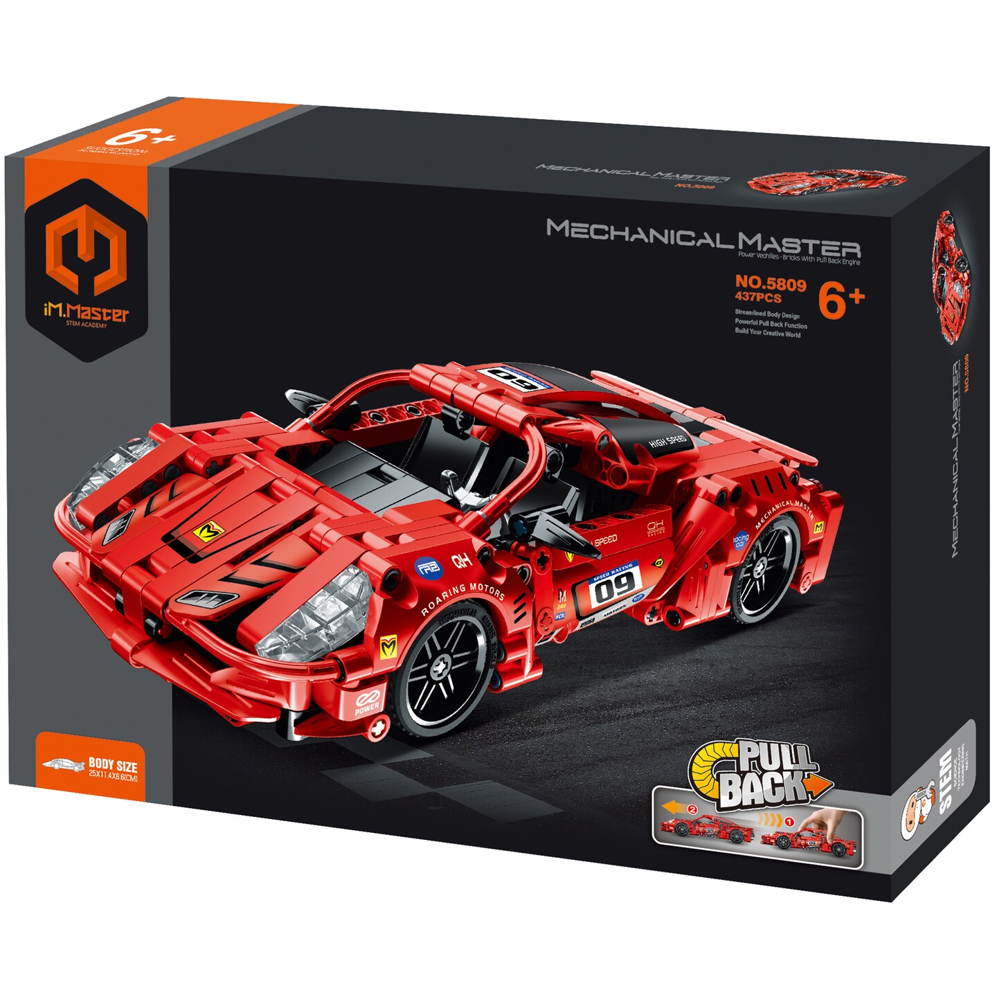 iM.Master STEM Academy: Mechanical Master - Super Car - Red 437pcs - Brick Model Vehicle, Building Blocks Activity Set, Pull Back Engine Sports Car
