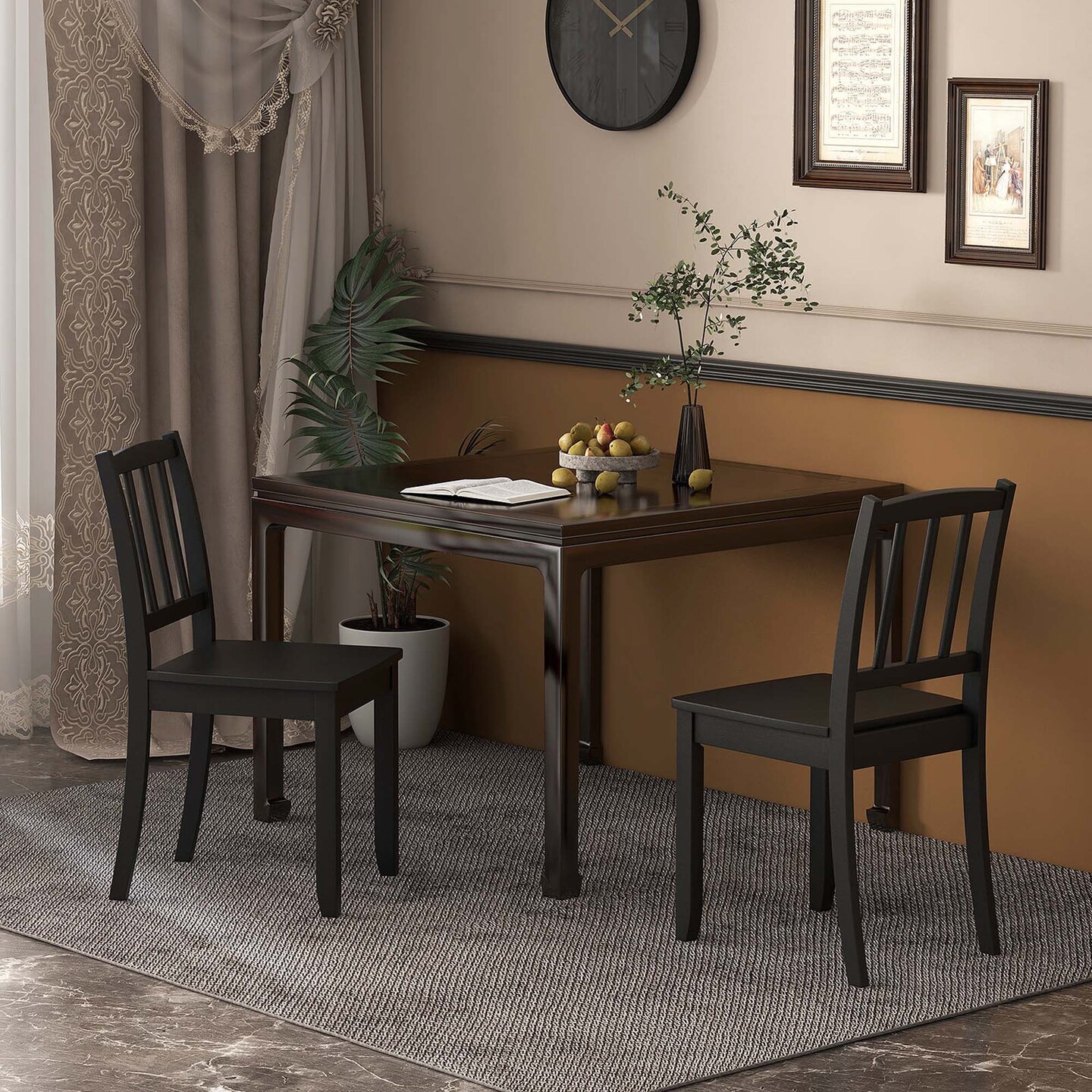 Costway Wood Dining Chair Set of 2 with Rubber Wood Legs Curved Backrest for Kitchen White/Black/Brown