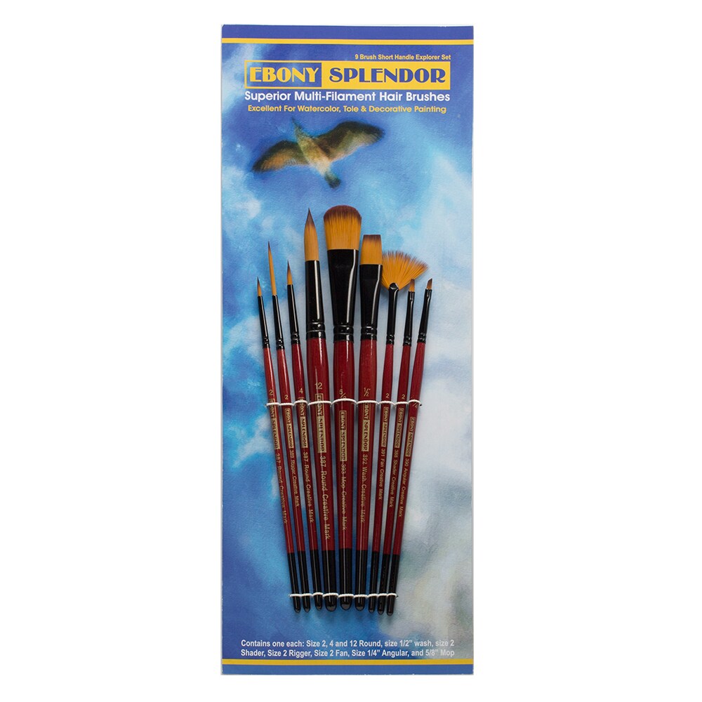 Creative Mark Ebony Splendor Short-Handled Synthetic Sable Paint Brush, Assorted, Teijin Multi-Filament Hair, Handcrafted Synthetic Paint Brushes for Acrylic, Watercolor Painting and More