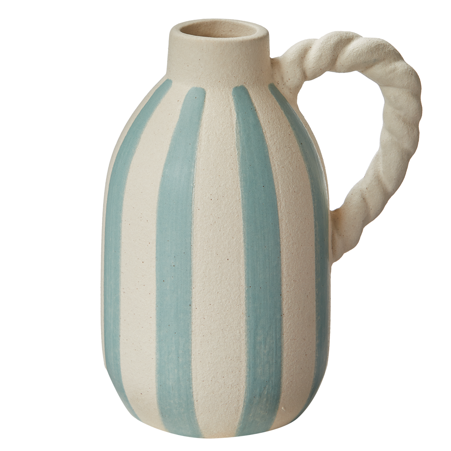 Large Blue Stripe Decorative Vase - Novelty Everyday Home Decor - 5.5" L x 4" W x 7" H - Easy Spot Clean