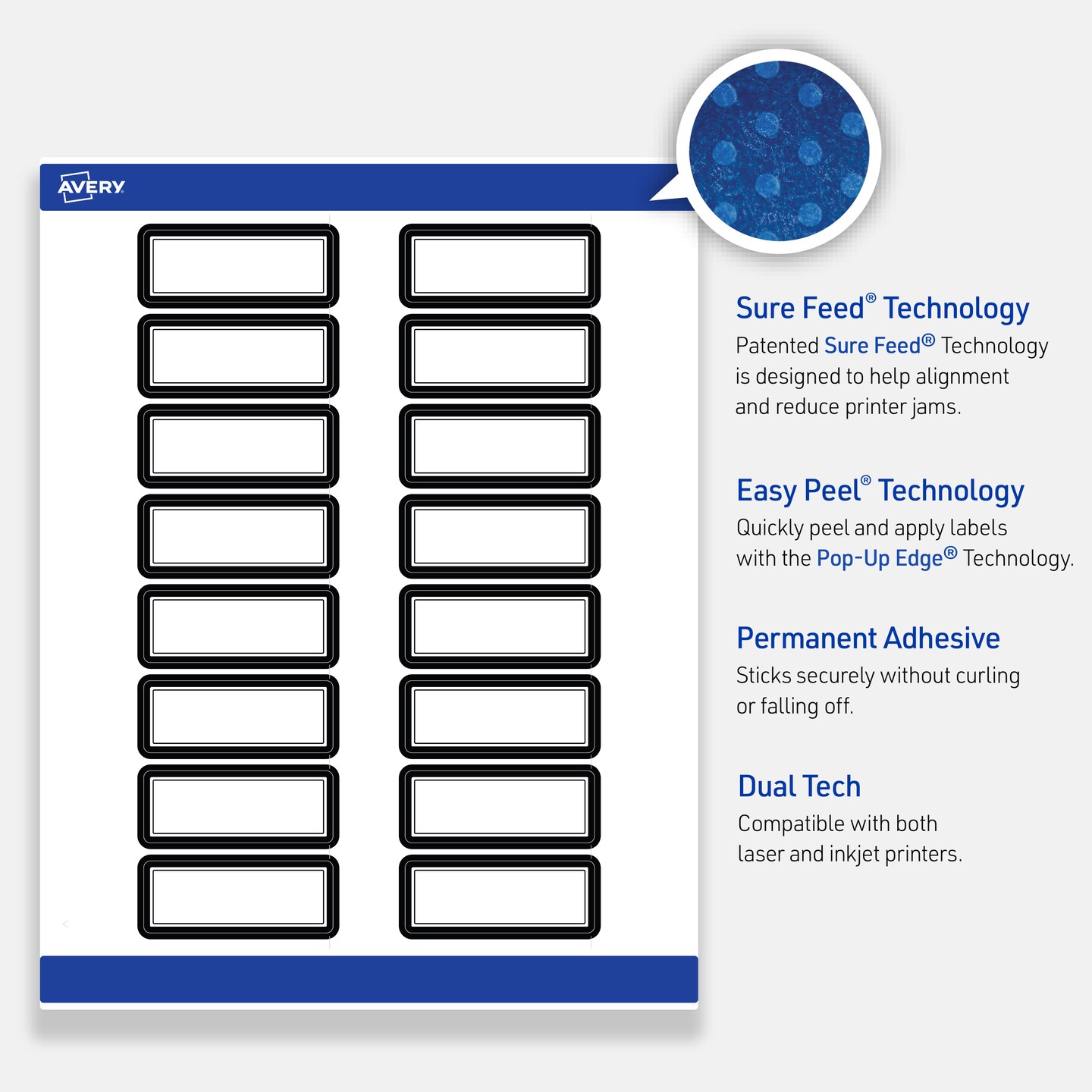 Avery&#xAE; Printable Rectangle Labels with Sure Feed&#xAE; Technology, Double Black Border Design, 1&#x22; x 2-5/8&#x22;, Glossy White Permanent Labels, Laser/Inkjet, 160 Total, Great for Address Labels