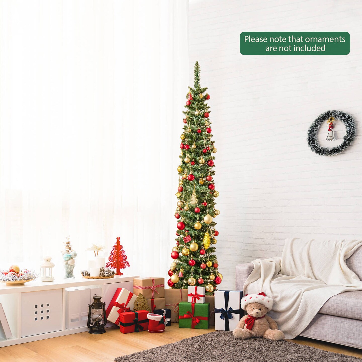Costway 5/6/7/99 FT Pre-Lit Pencil Christmas Tree with 400 LED Lights &#x26; 699 Branch Tips Party