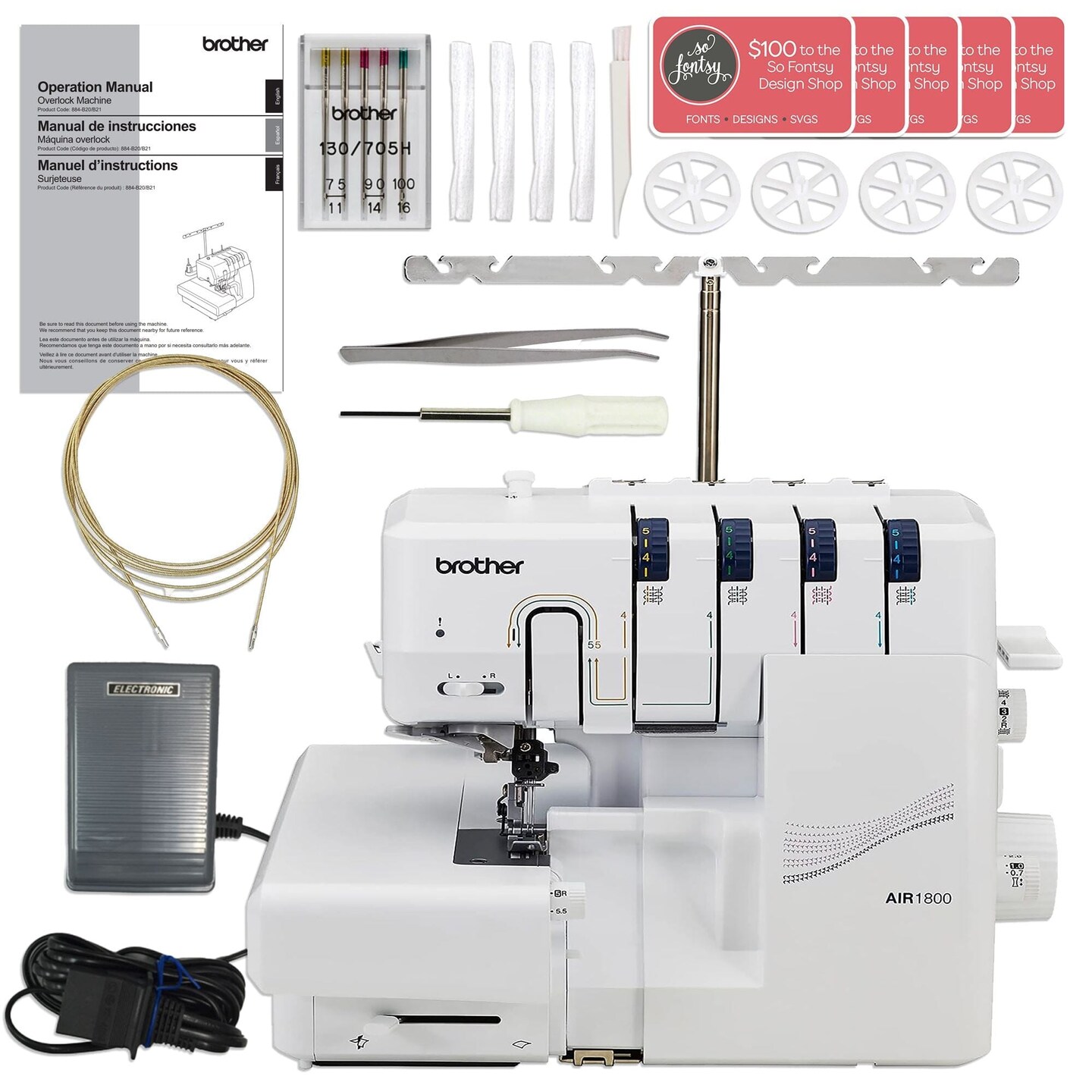 Brother Air1800 Air Serger with Jet-Air Threading &#x26; 80 Spool Thread Kit