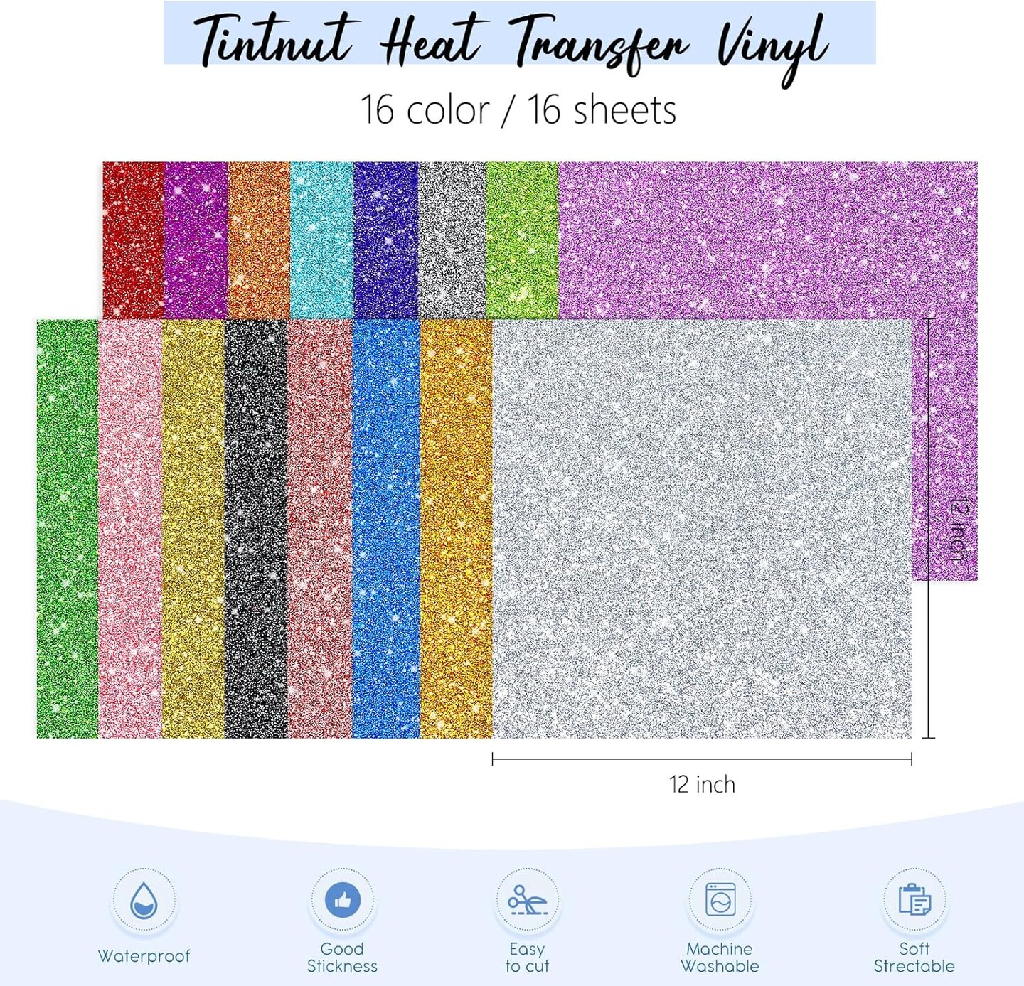Glitter HTV Heat Transfer Vinyl - 16 Sheets 10 inches x 12 inches