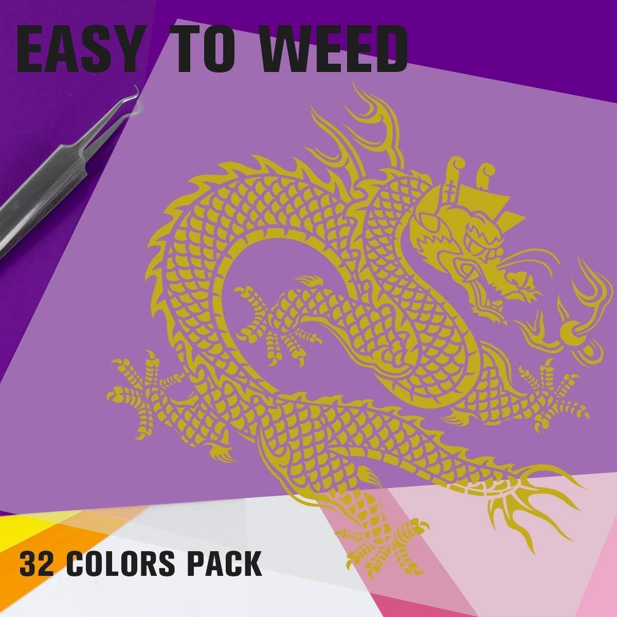 Heat Transfer Vinyl Bundle - 43 Pack 12" x 10" PU Iron on Vinyl for T-Shirt, 32 Assorted Colors HTV Vinyl for Heat Press Machine - Easy to Cut, Weed & Transfer