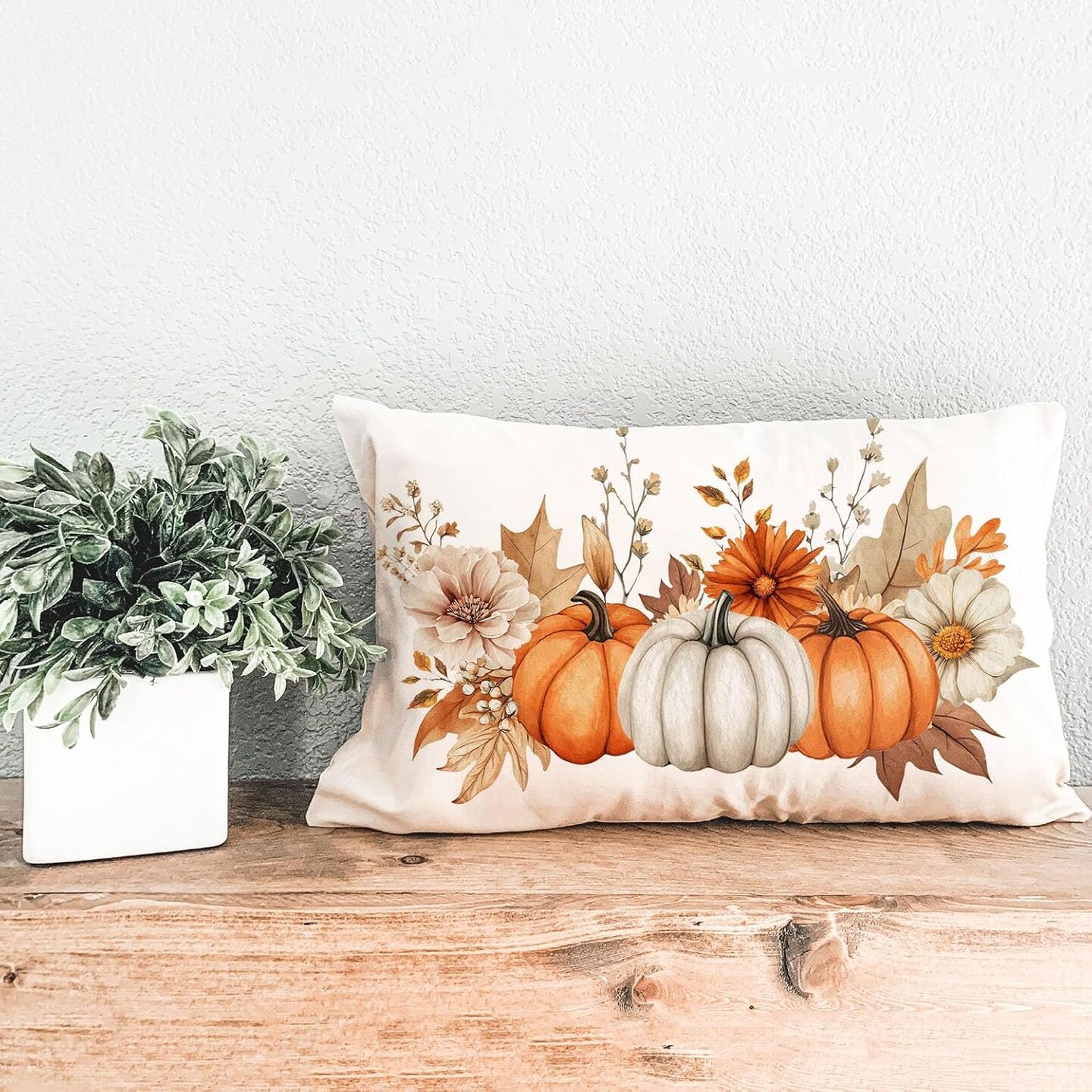 2 Orange PumpkinThrow Pillow Covers Outdoor Decor (Three Orange Pumpkin)