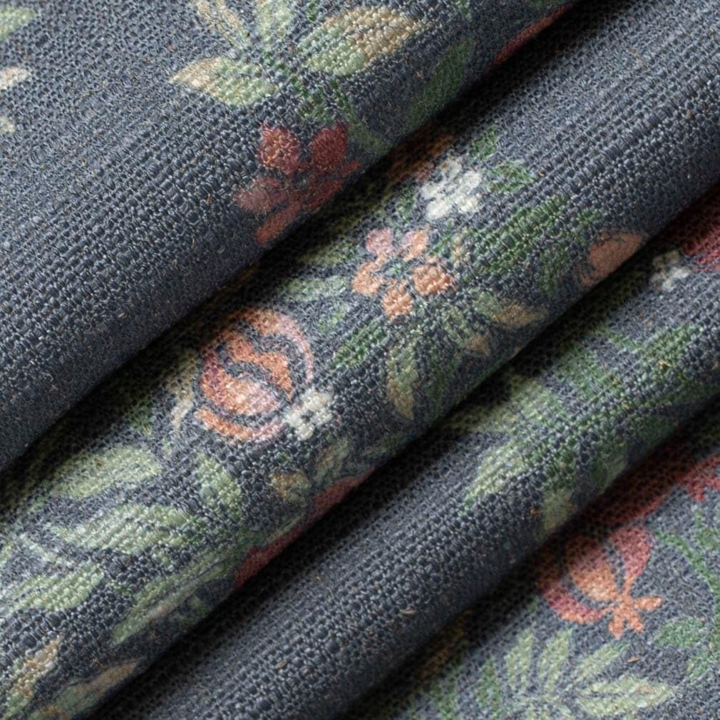 Blue Stain Resistant Performance Floral Print Upholstery Fabric by The Yard - SKU: Hayward Navy