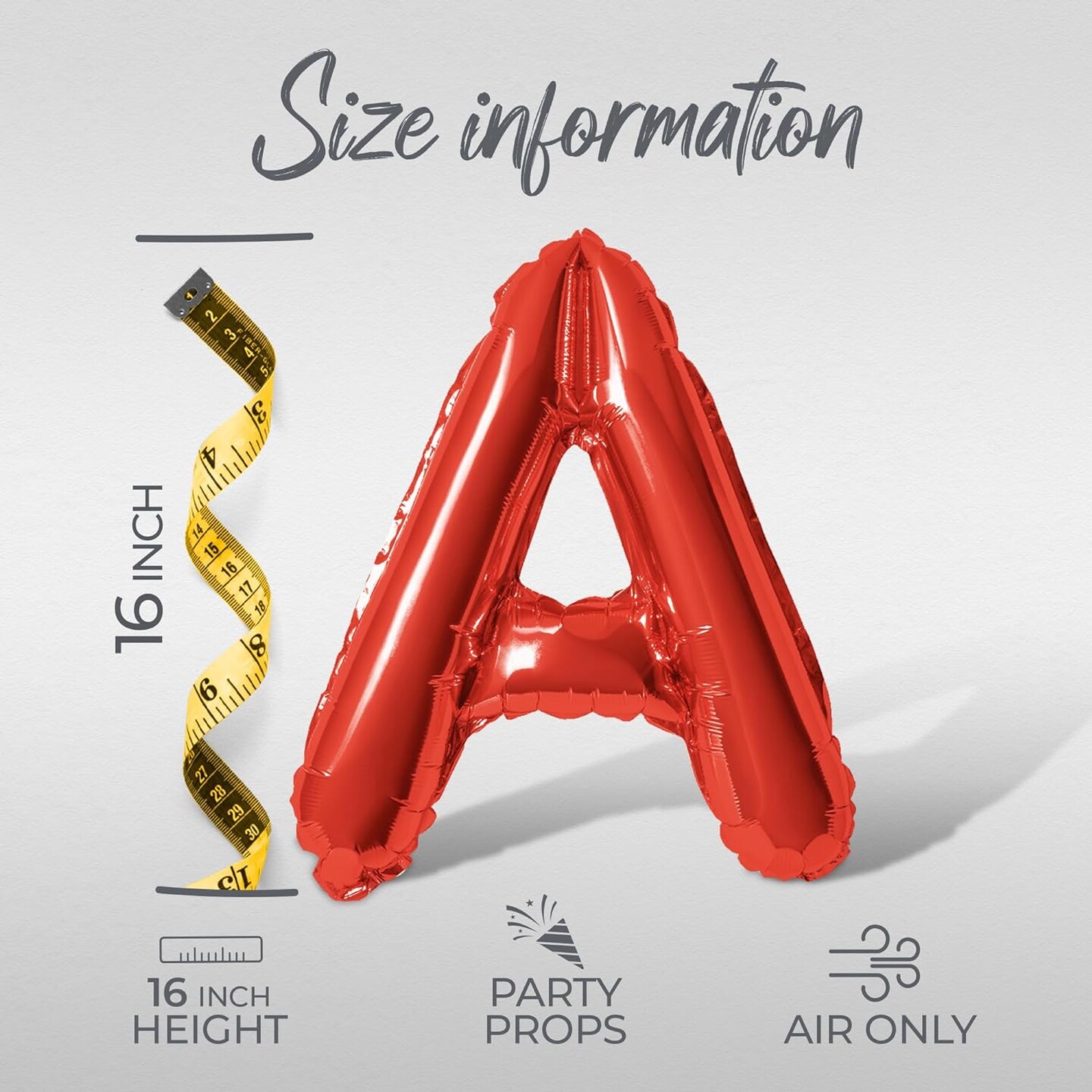 Letter Balloons - READY TO POP 16&#x22; Inch Alphabet Letters Foil Mylar Balloon Baby Shower Party Banner (Red)