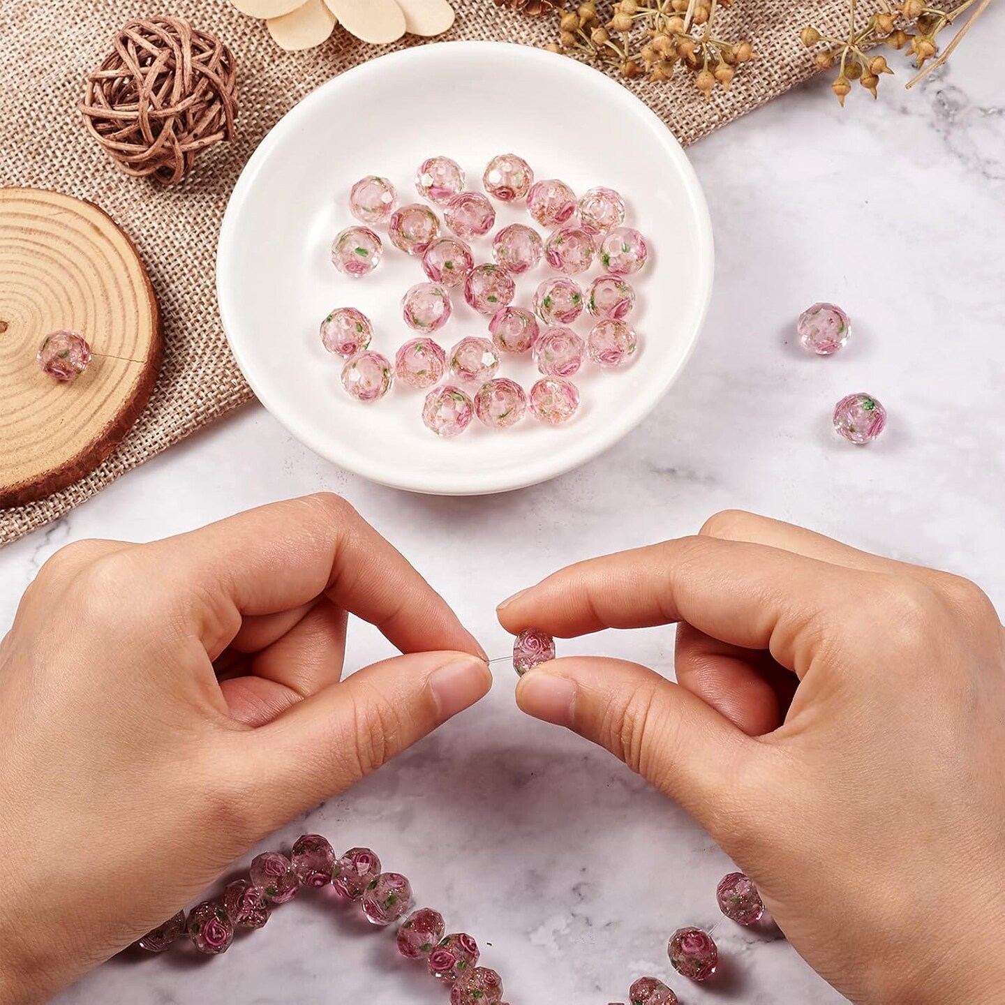 60Pcs Handmade Gold Sand Lampwork Faceted Rondelle Glass Beads