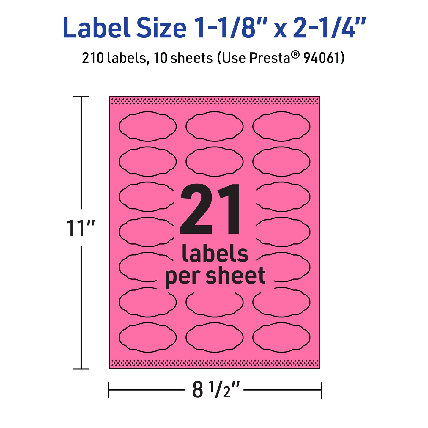 Avery Bright Pink Paper Labels, 1-1/8" x 2-1/4" Oval Scalloped