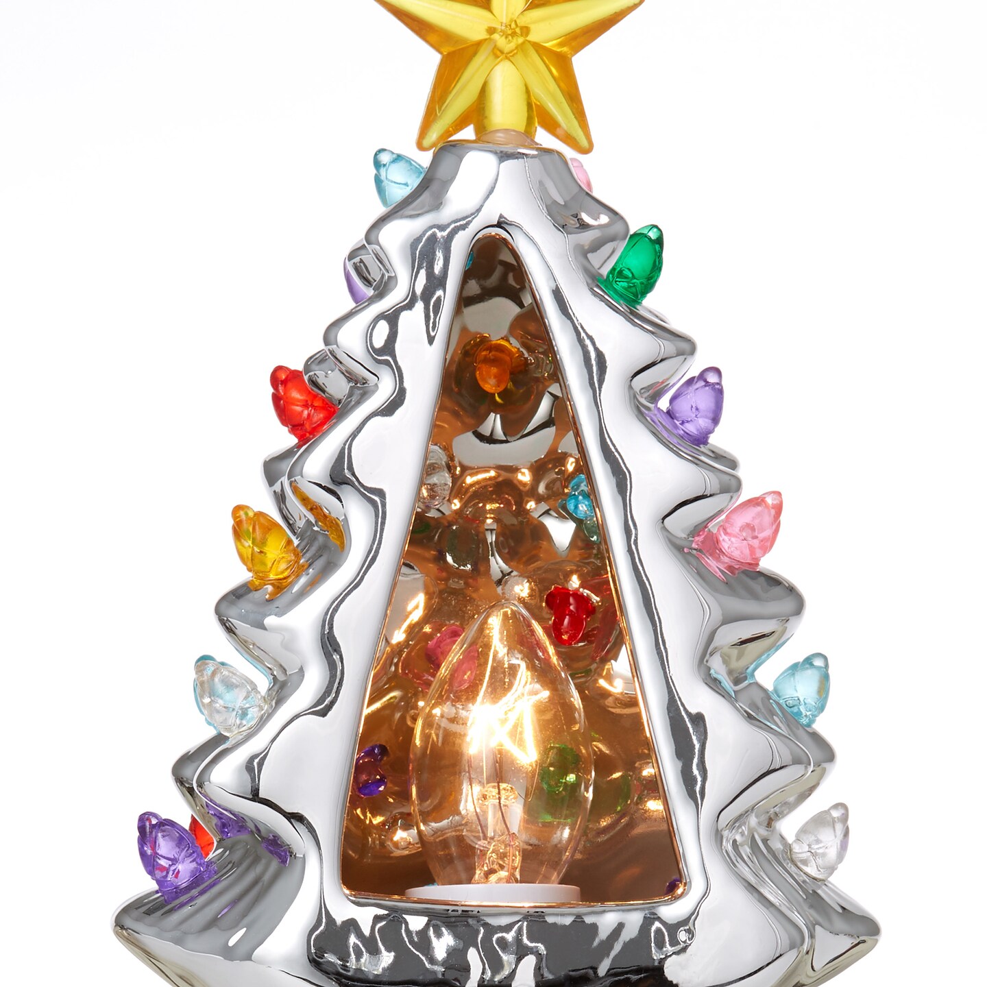 Casafield Ceramic Holiday Night Light - Vintage Decorative Night Light with Bulbs and Star Topper