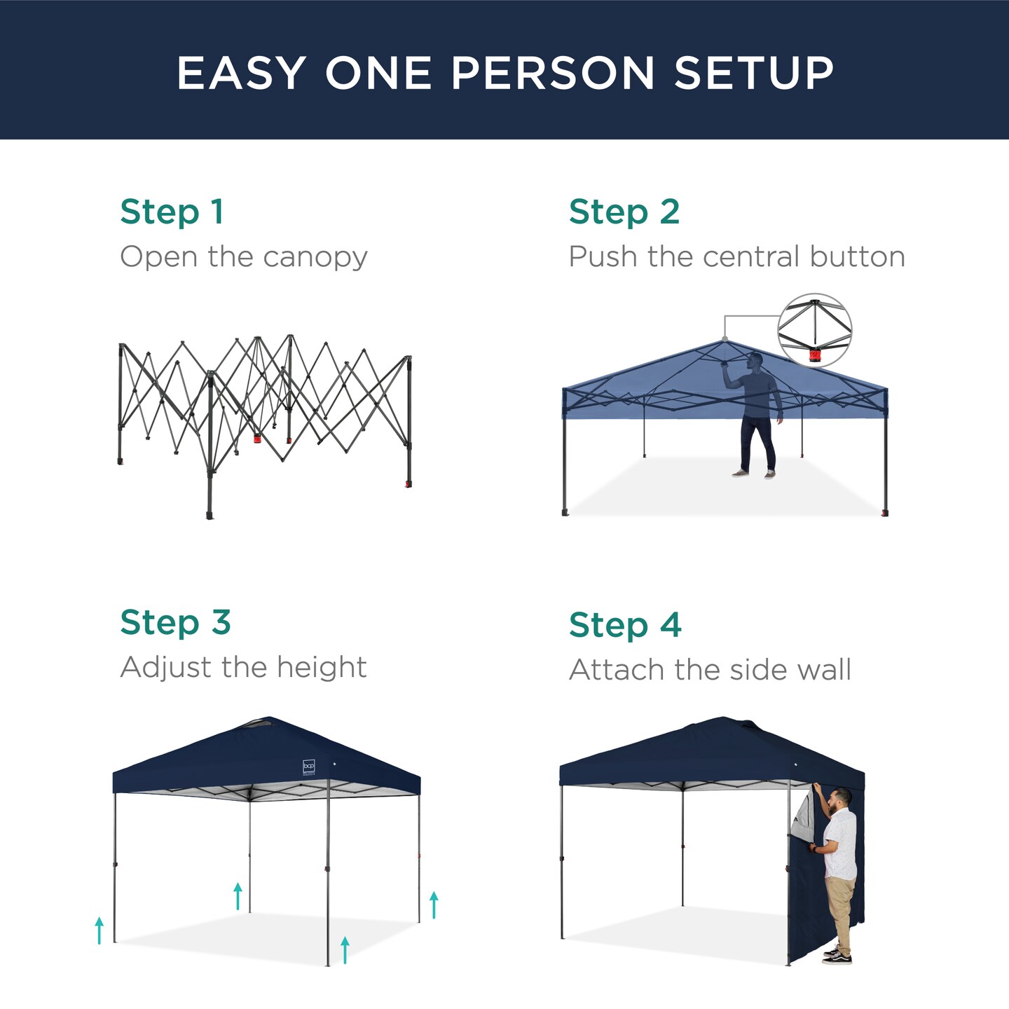 Best Choice Products 10x10ft Easy Setup Pop Up Canopy, Portable Tent w/ Side Wall, 1-Button Push, Case