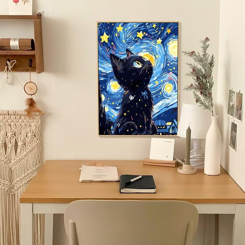 Black cat Diamond Art Painting Kits for Adults, Full Drill Diamond Dots Paintings for Beginners, Round 5D Paint with Diamonds Pictures Gem Art Painting Kits DIY Crafts Kits 【12x16inch】