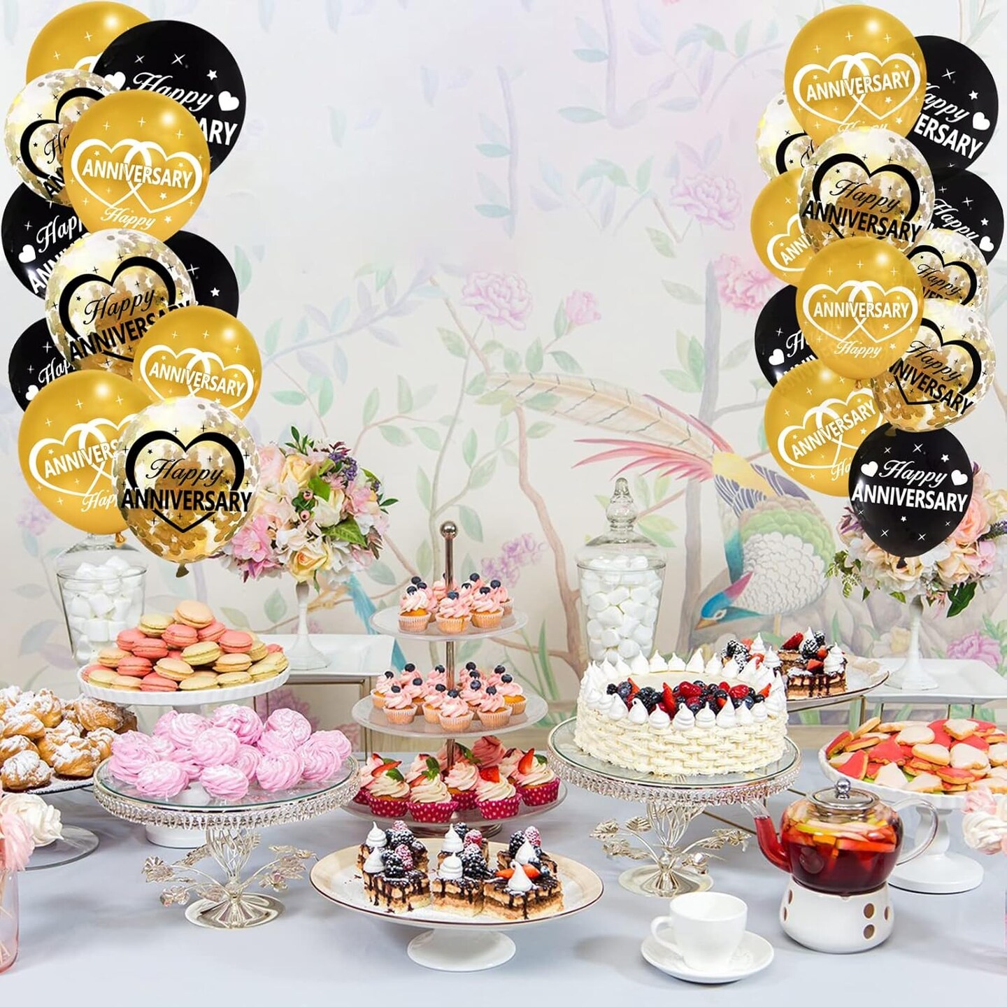 30Pcs Happy Anniversary Balloons Decorations Kit, 12 Inch Black Gold