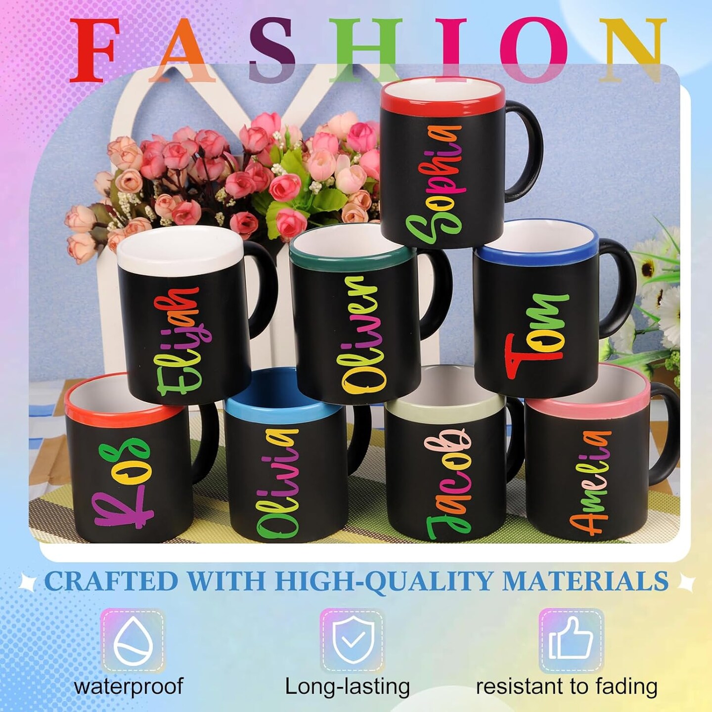 6 Sheets UV DTF Cup Wrap Name Decals for Tumblers (Multicolor) 10.04 x 8.07 x 0.2 inches