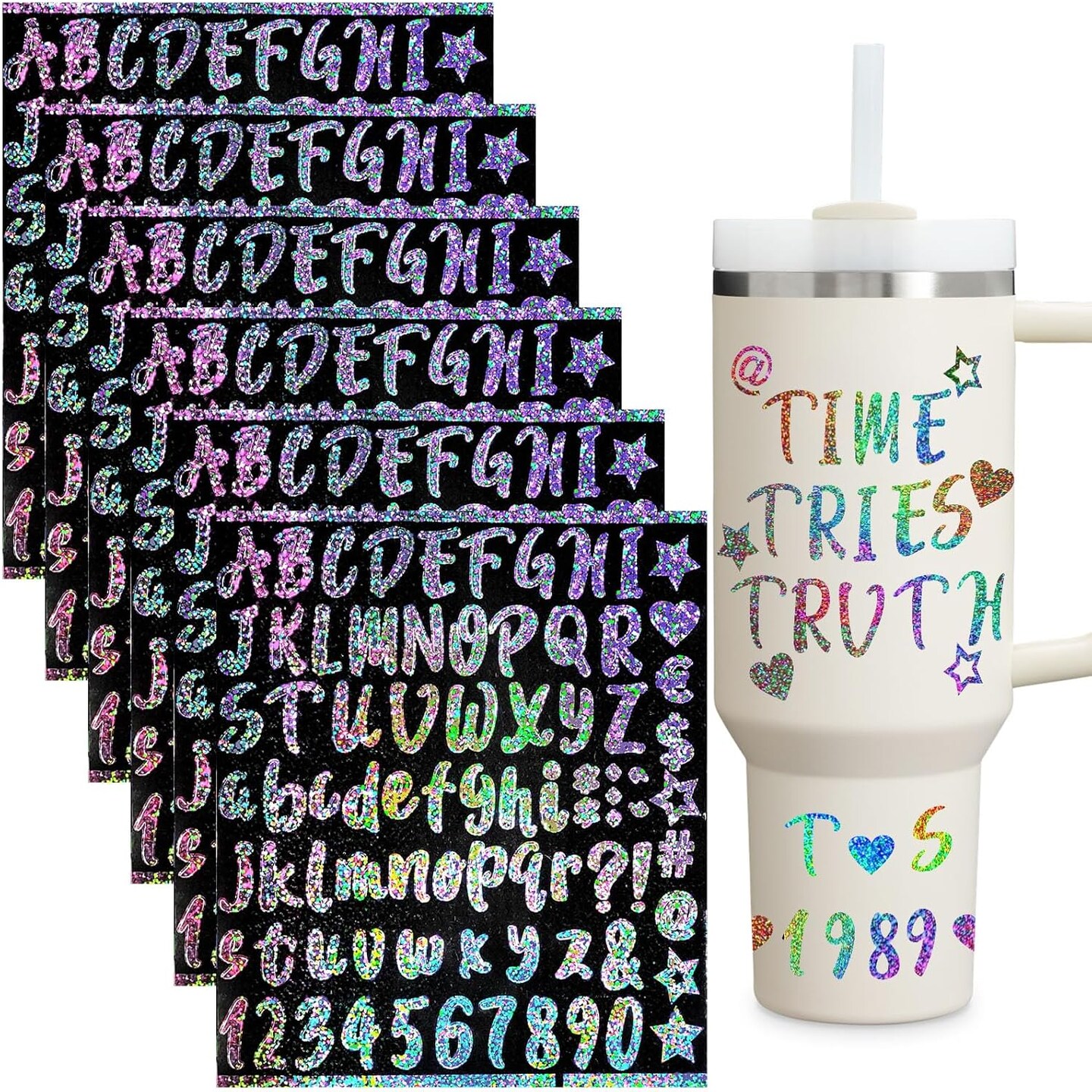 Vinyl Letter Stickers for Stanley Cups Waterproof (Glitter)7 x 7 x 0.5 inches