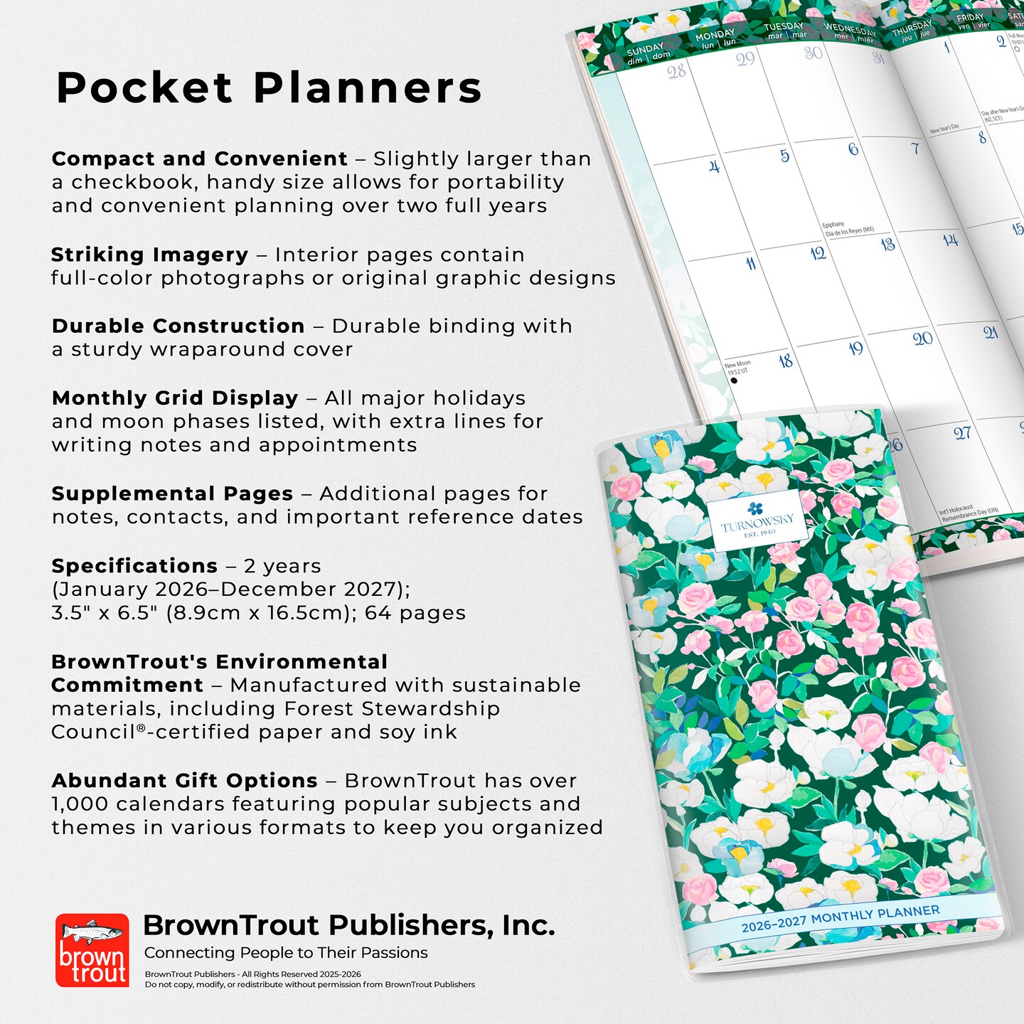 House of Turnowsky OFFICIAL | 2026-2027 3.5 x 6.5 Inch Two Year Monthly Pocket Planner Calendar | Foil Stamped Cover