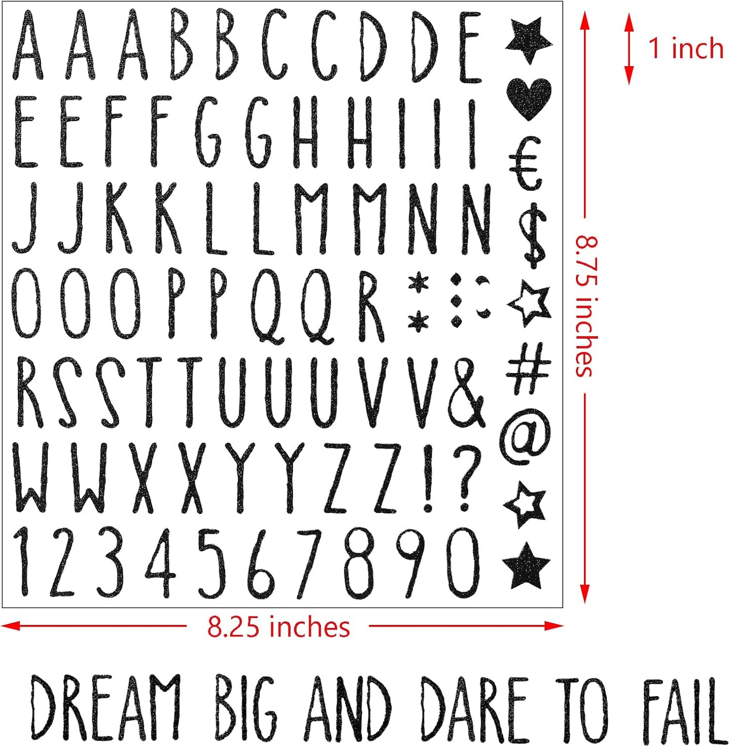 800Pcs Black Glitter Alphabet Letter Stickers, 10 Sheets Self-Adhesive Letters & Numbers for Graduation Caps, Scrapbooking, DIY Crafts & Classroom Decor