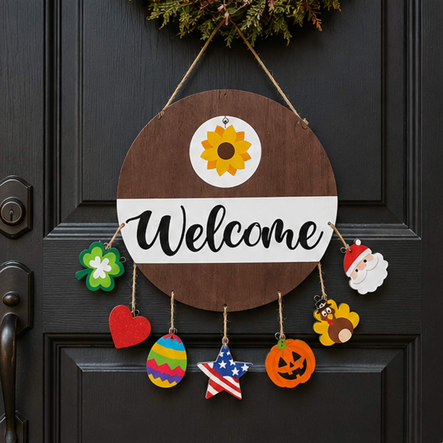 9 Pieces Interchangeable Season Welcome Sign Wooden Door Décor Set