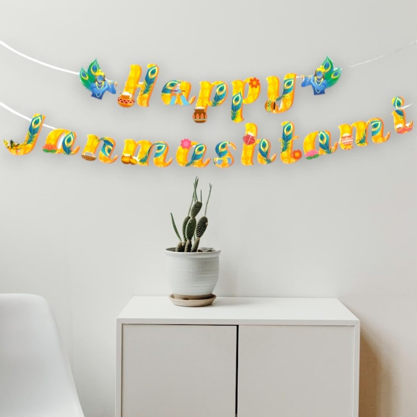 Happy Janmashtami Banners Indian Festival Bal Gopal Bunting Diy Decorations Hanging Banner for Indoor Outdoor Decoration Krishna Janmashtami Celebration Supplies Home Decor Ideas (19 Pcs)