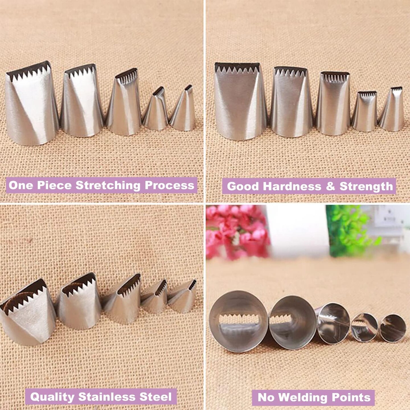 Basketweave Piping Tip Set, Stainless Steel Half Row Braided Flower Mouth Nozzles