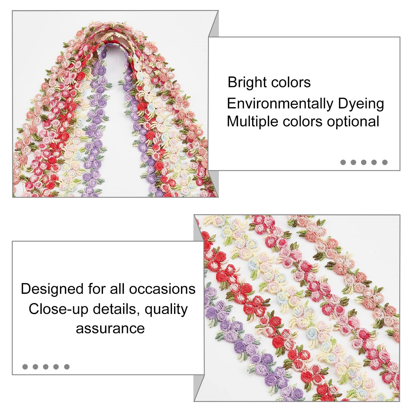 5 Colors Flower Trim Ribbon Floral DIY Lace Applique Sewing Craft Rose Lace Edge Trim Decorating Embroidered Polyester for Wedding Dresses Embellishment DIY Party Decor Clothes, 5 Yards