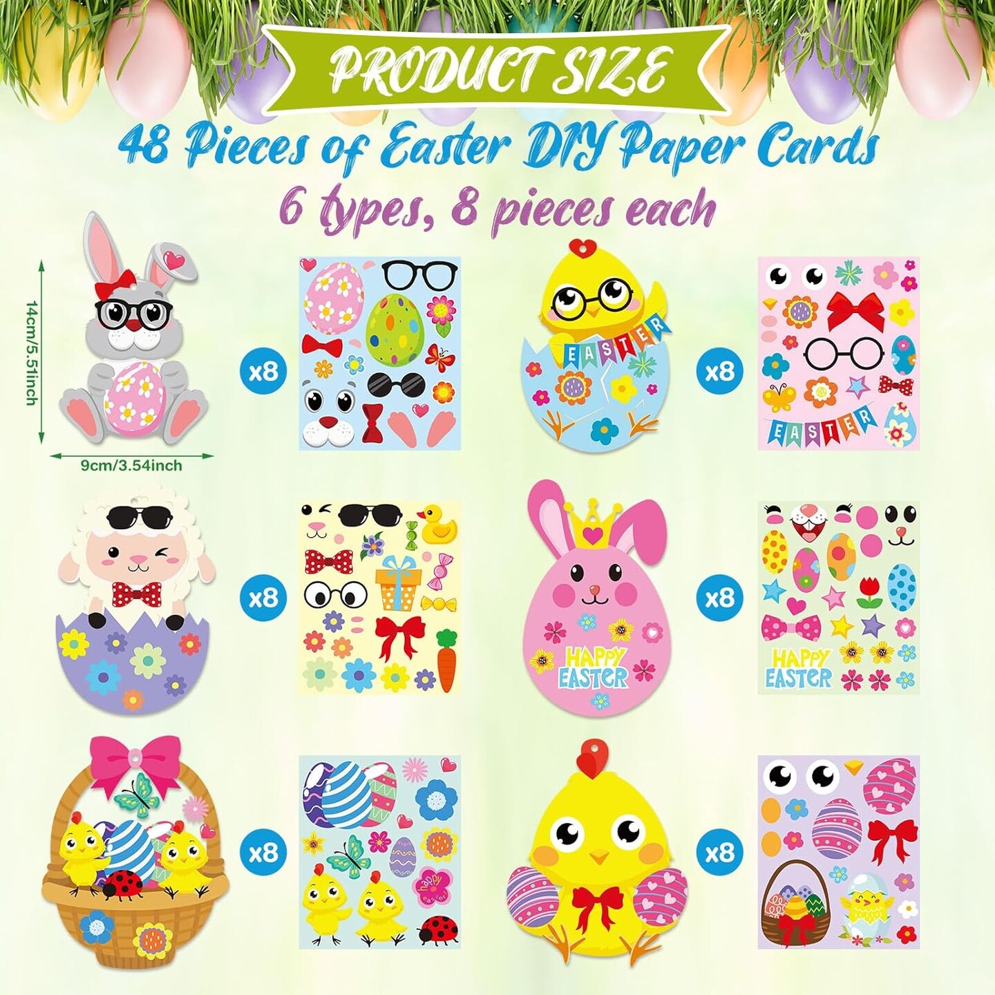 48 Pcs Easter Crafts Kits for Kids Easter Egg Bunny Crafts DIY Easter Ornament Kit Make Your Own Easter Craft Stickers Easter Activities for Kids Easter Party Classroom Favors Decor Supplies