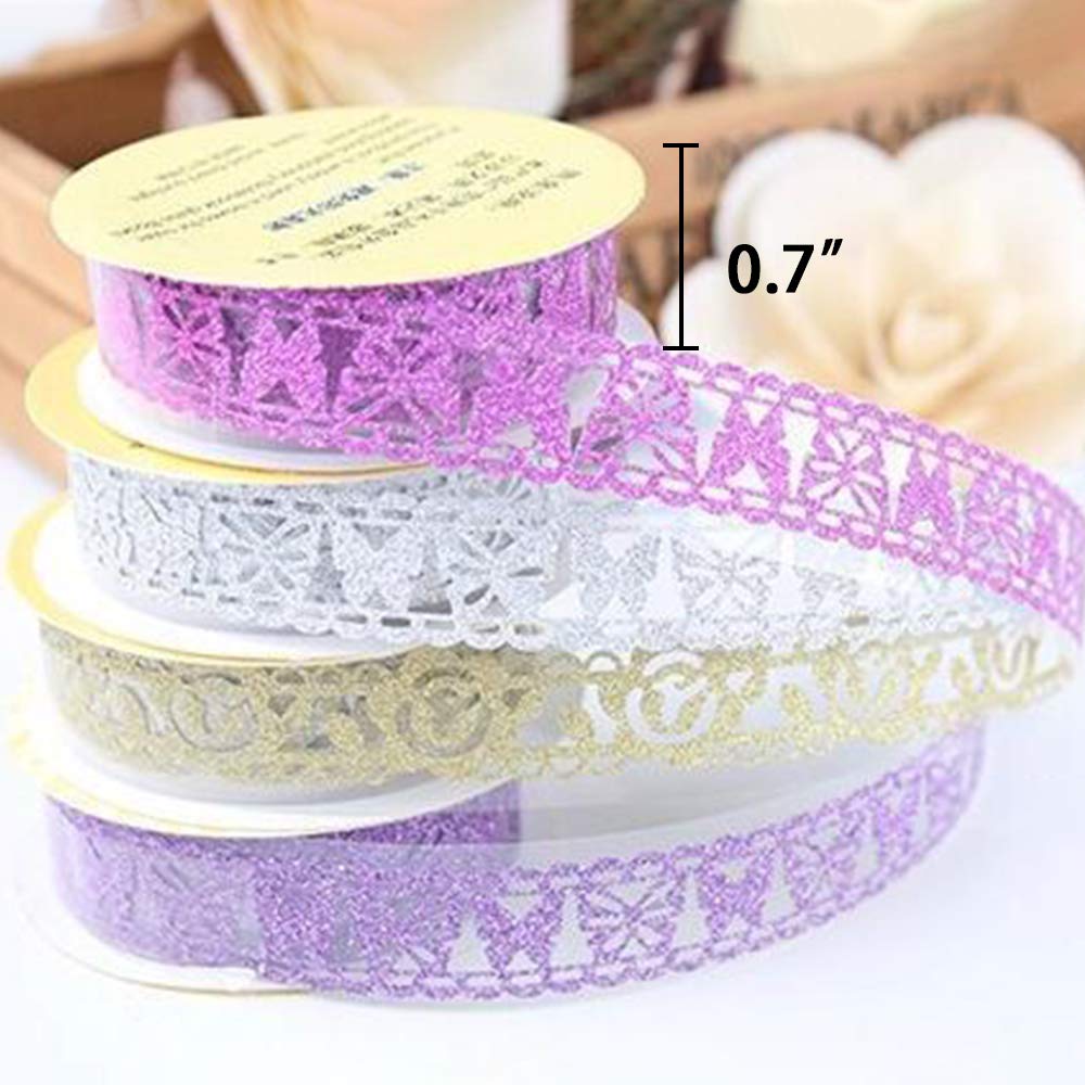 SallyFashion Lace Washi Tape, 6 Roll Lace Pattern Glitter Bling Self-Adhesive Tape Diamond Washi Tape Masking DIY Scrapbooking Lace Tape Sticker Color Random
