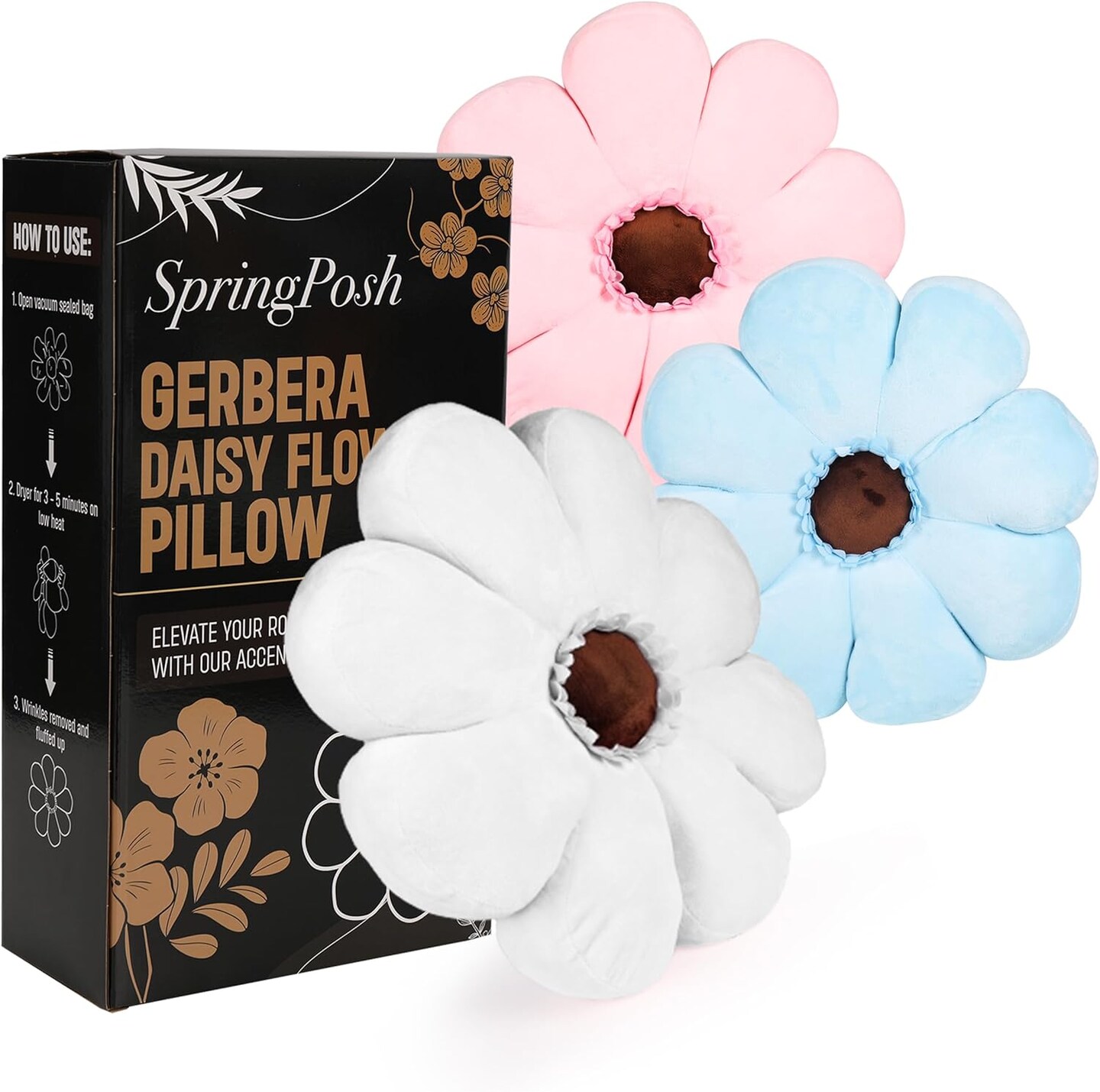 Realistic Gerbera Daisy Flower Pillow &#x2013; Ultra Soft Premium Plush Fabric, Hand-Stitched Decorative Throw Pillow