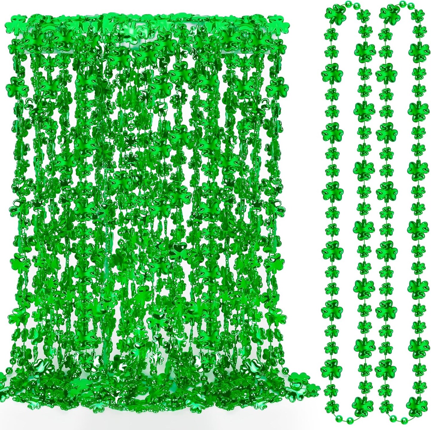 12PCS St Patricks Day Accessories, Shamrock Green Beads St. Patrick&#x27;s Day Necklace, Irish Saint Patricks Day Necklace Bulk, St. Patricks Day 4 Leaf Clover Decorations Throw for Parade Party Supplies