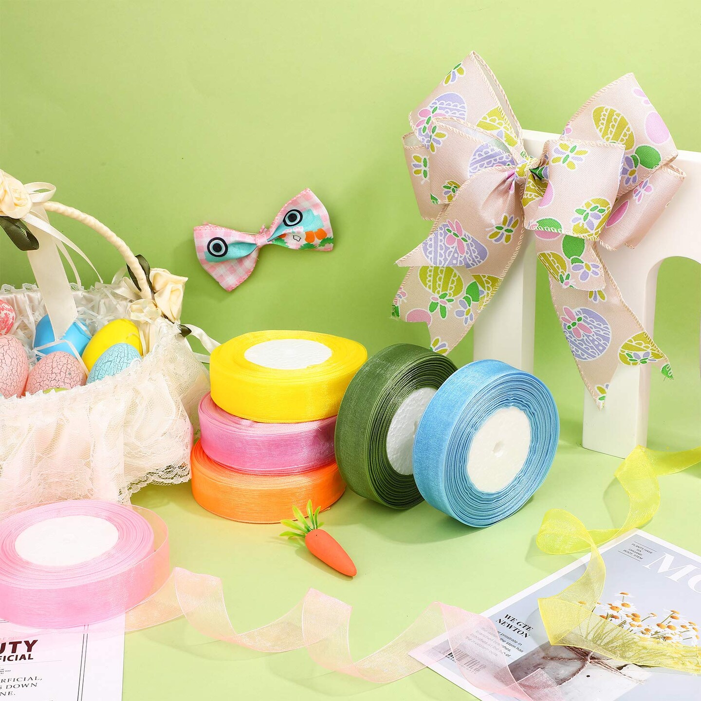 6 Rolls Organza Ribbon Sheer Chiffon Ribbon Bulk for Gift Wrapping Decorating Valentine&#x27;s Day Wedding Birthday Bouquet Garland(50 Yard Each Roll,Bright Color)