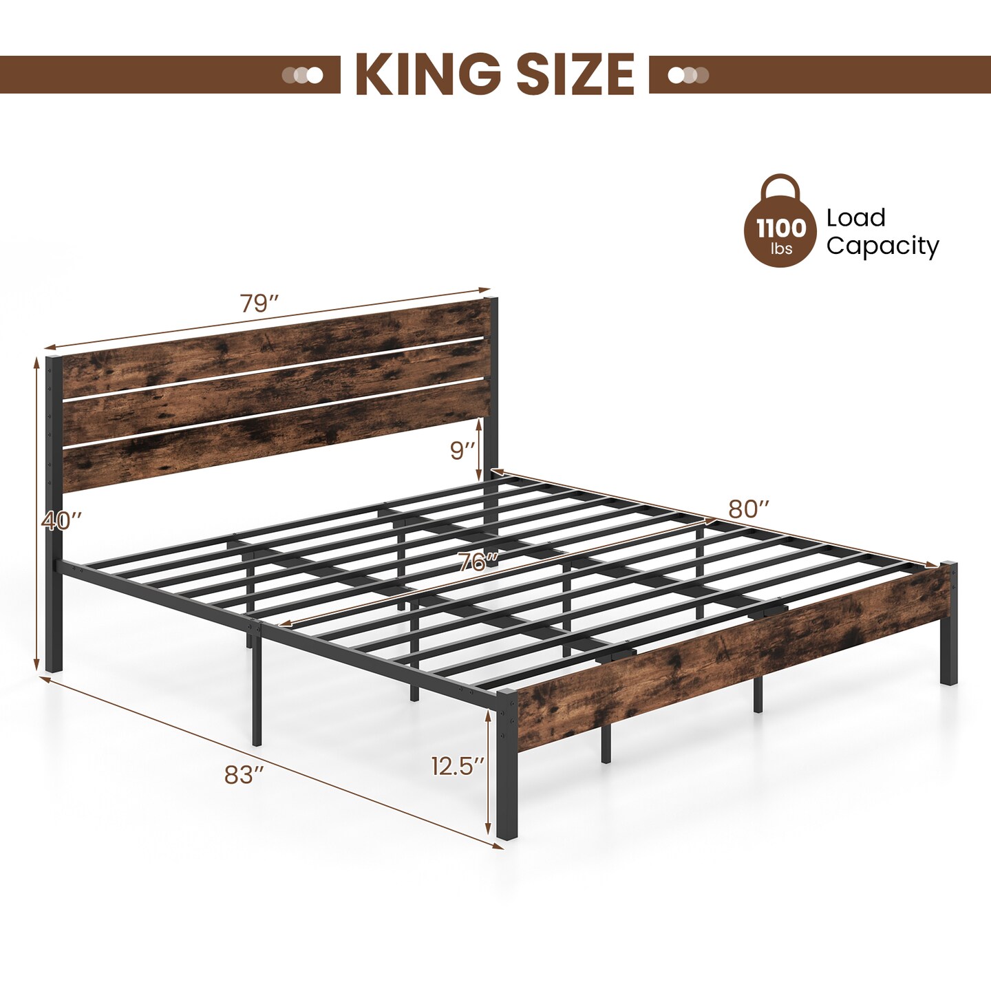 Platform Bed Frame with High Headboard and Mute Bar Perfect for Dorms or Kids