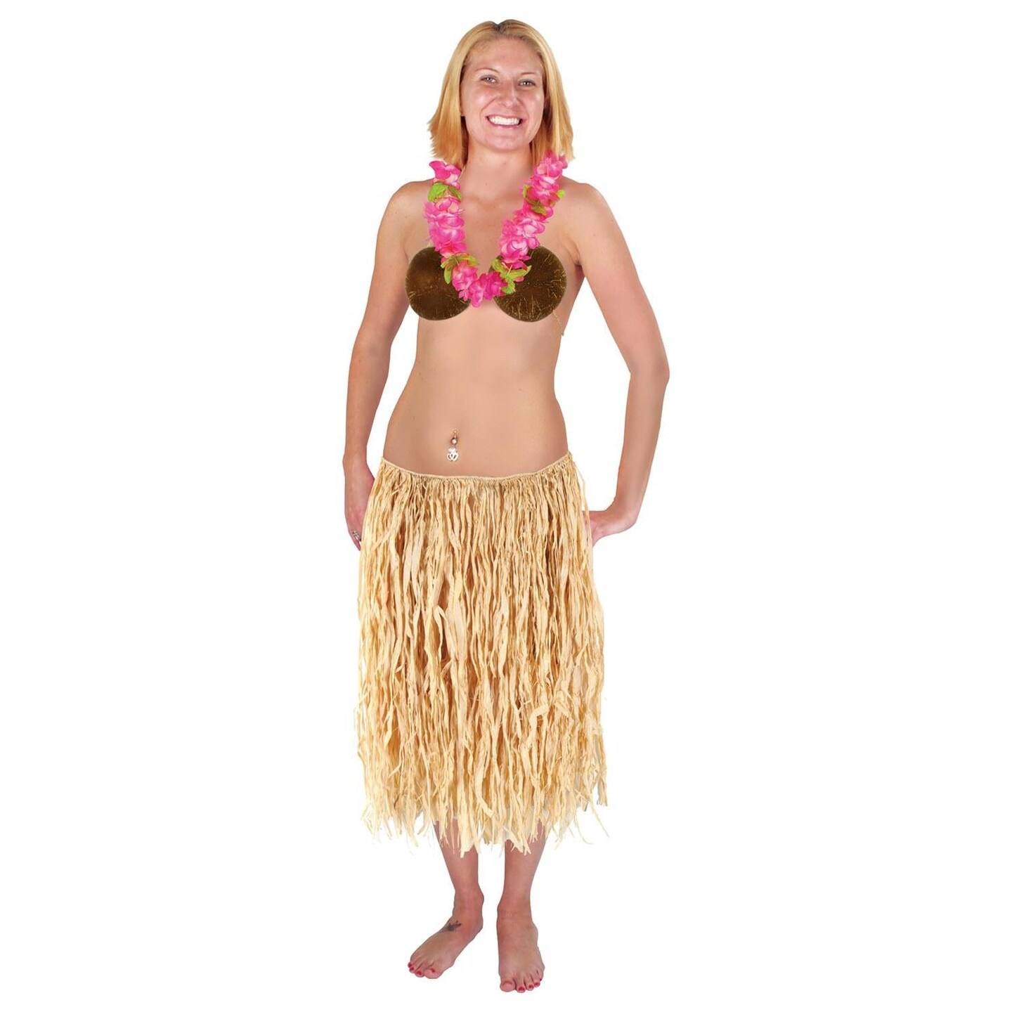 12 Pack Bulk Luau Party Adult Raffia Hula Skirt - Natural (32"W x 30"L)