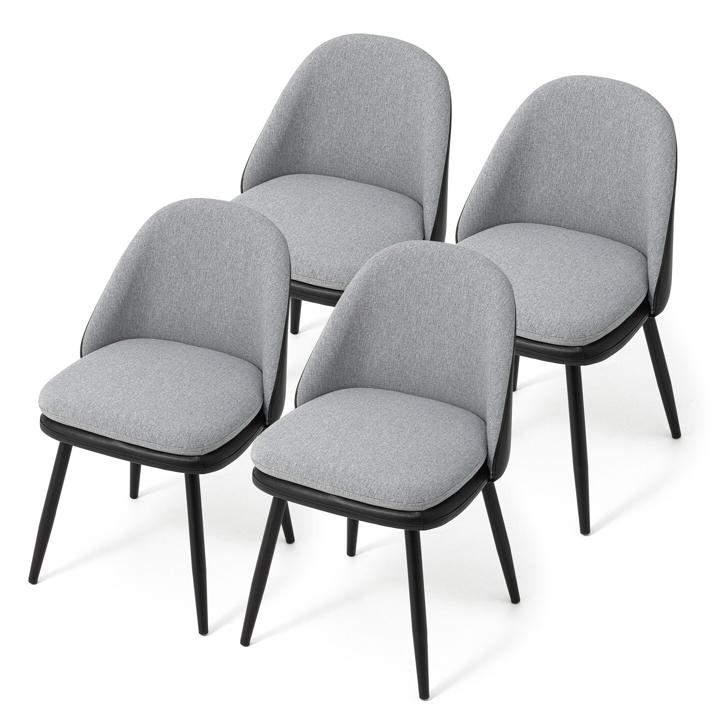 Set of 2/4 Modern Two-tone Color Dining Chair with Metal Black Tapered Legs - Black Leatherette Mixed Grey Fabric