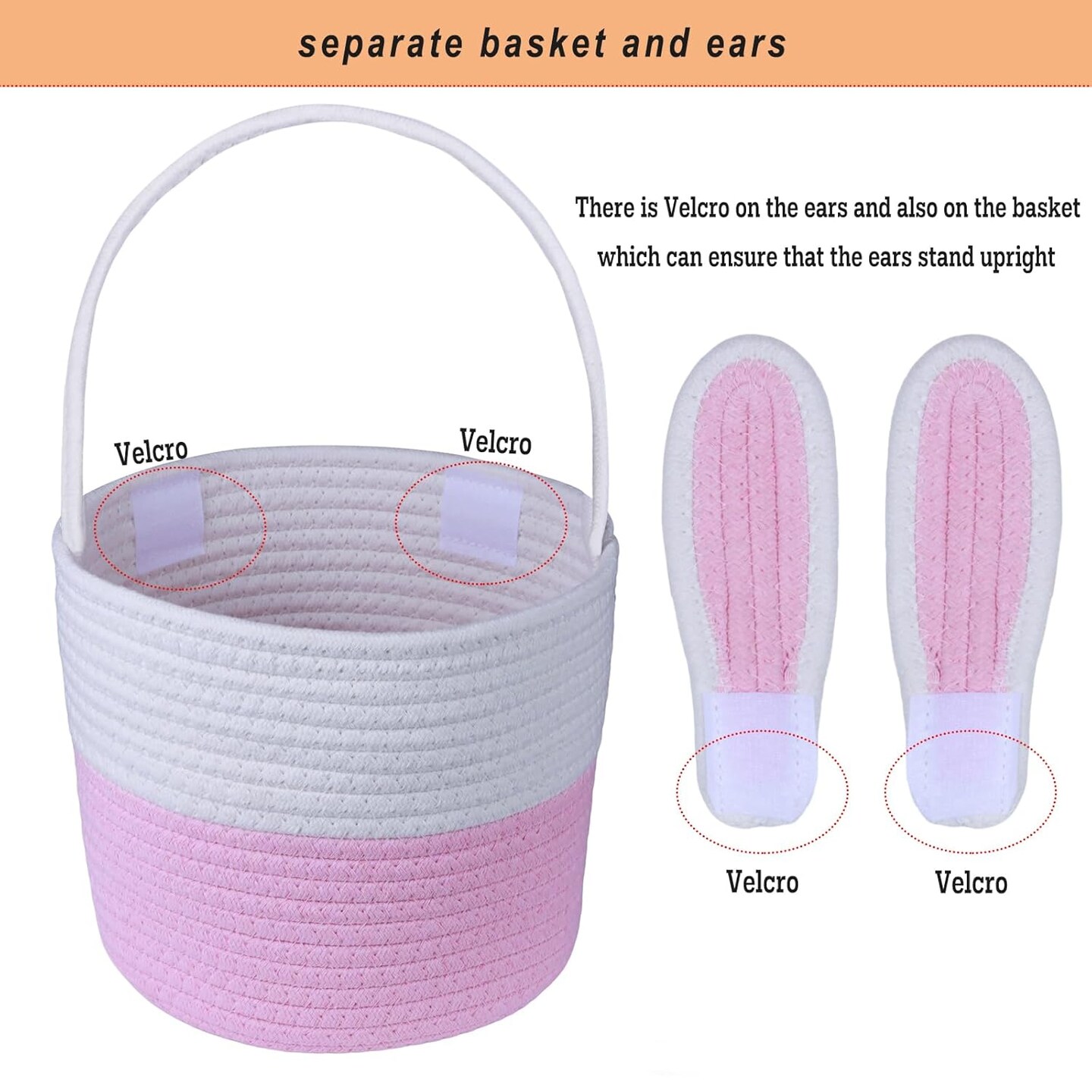 Easter Basket Empty Easter Baskets for Kids Boys Girls with Bunny Tag Egg Basket Eater Gifts Basket Toddler Teens Babys First Easter Basket with Handle Pink White