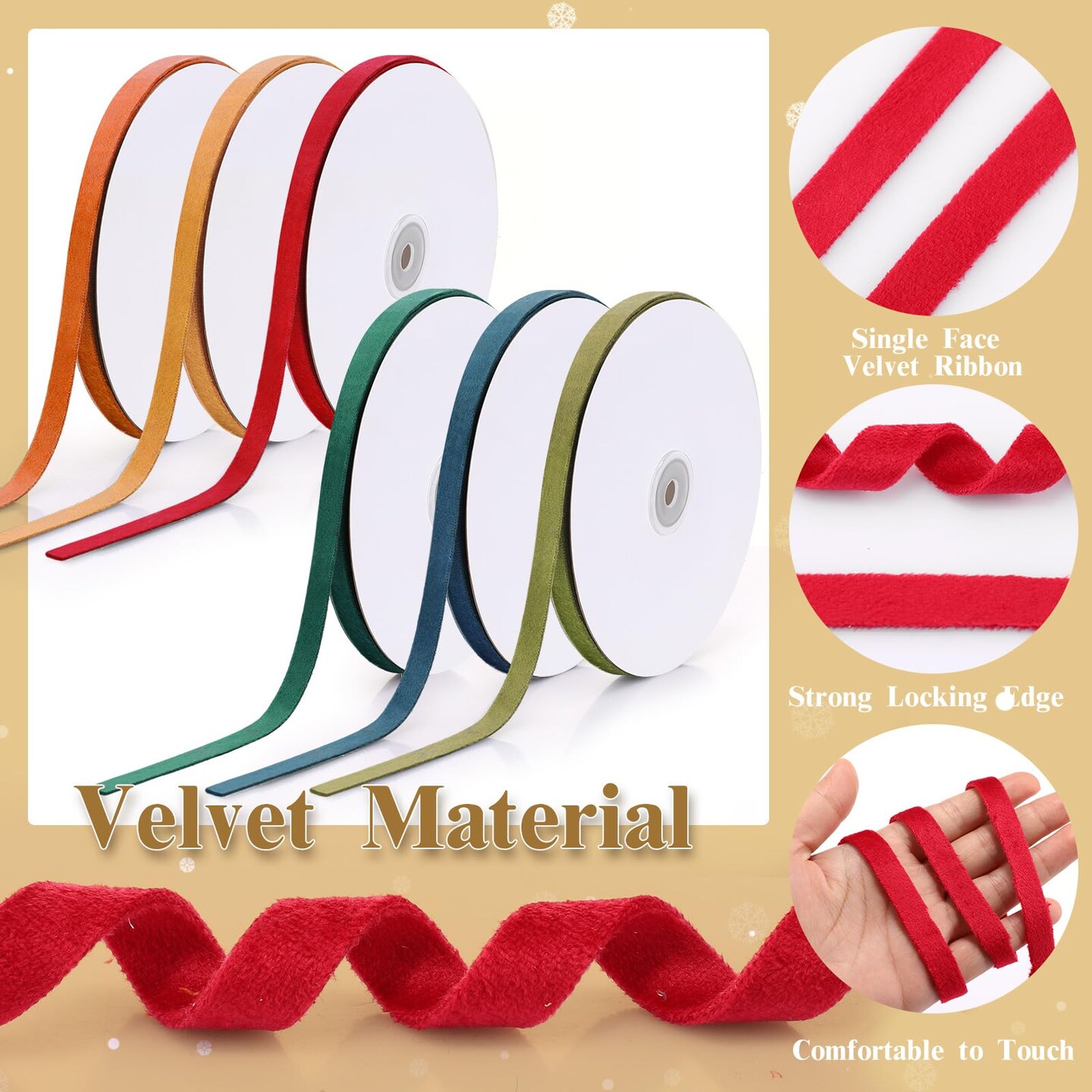 6 Rolls 3/8 Inch Velvet Ribbon for Gift Wrapping Bow 120 Yards Vintage Assorted Ribbon Multicolored Craft Ribbon for Valentine's Day Wedding Decoration Ornament Making(Elegant Color)