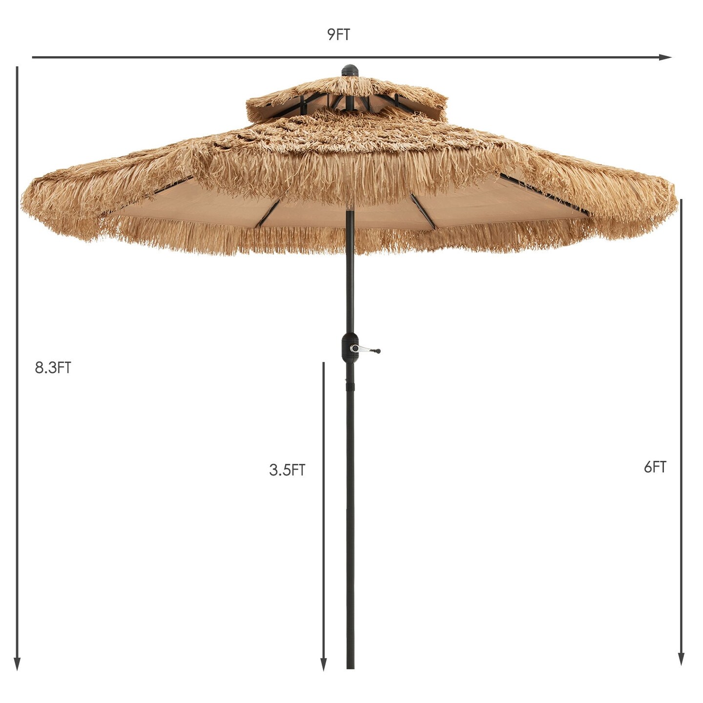 9 Feet Thatched Tiki Umbrella with 8 Ribs