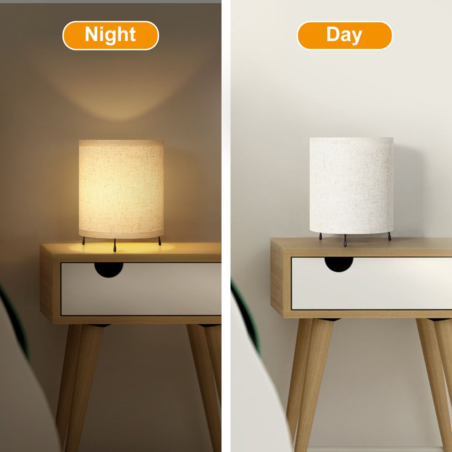 2PCS Night Light Dimmable Nightstand Lamp Linen Plug-In