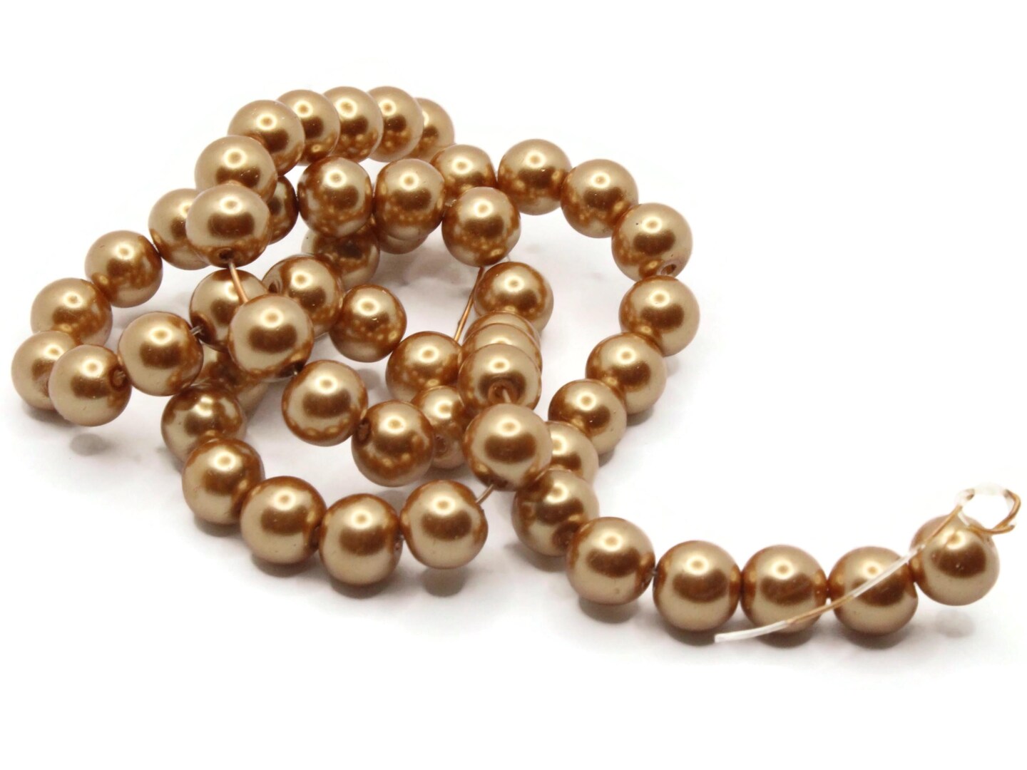 53 8mm Round Golden Brown Glass Pearl Beads