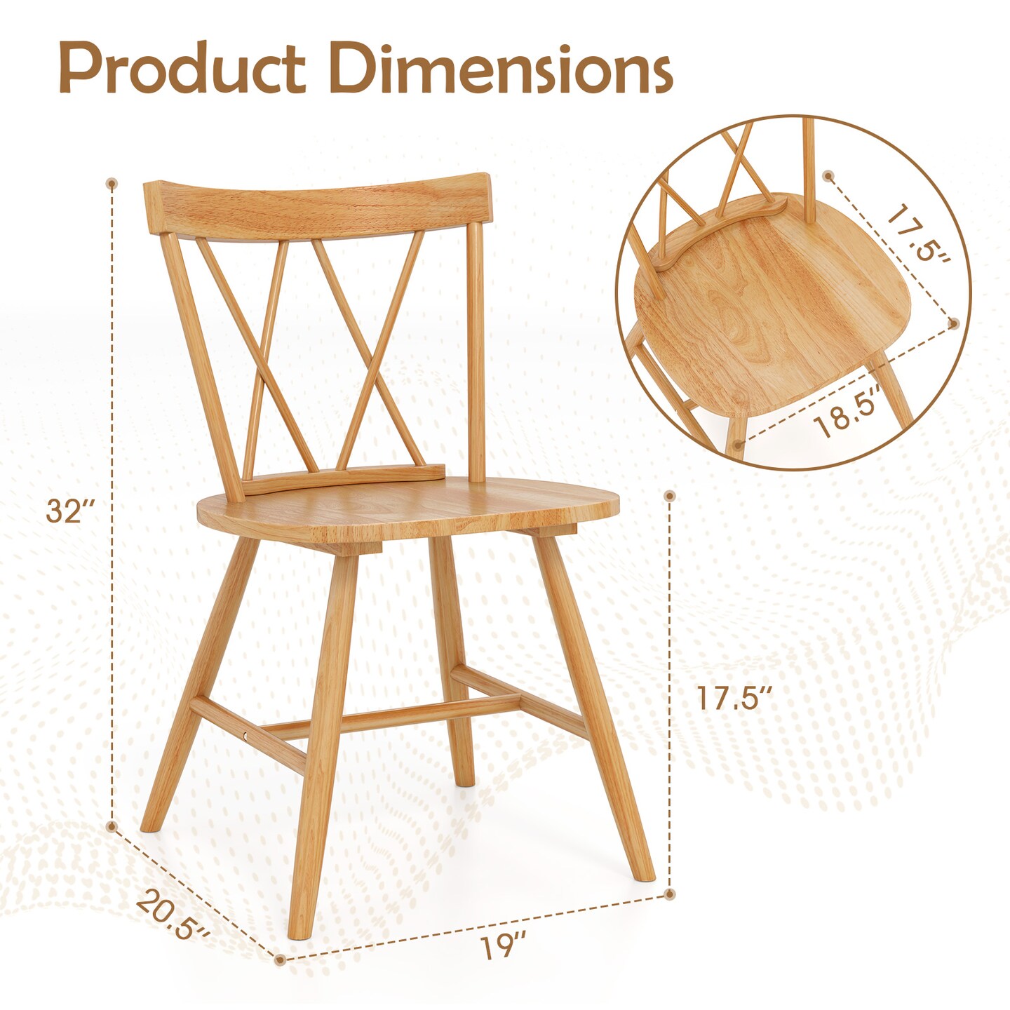 Farmhouse Dining Chair Set of 2, Rubber Wood Frame, Comfortable Seating for Kitchen and Dining Rooms