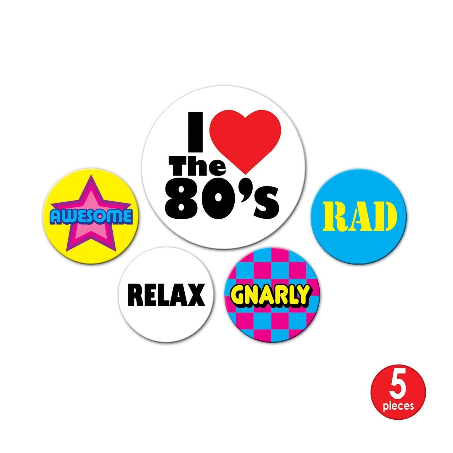 60 Pack Beistle 80&#x27;s Party Buttons