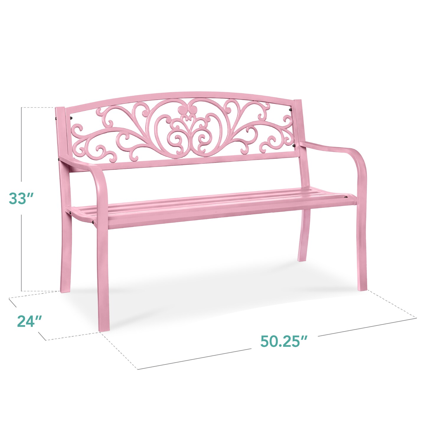 Best Choice Products Outdoor Steel Bench Garden Patio Porch Furniture w/ Floral Design Backrest
