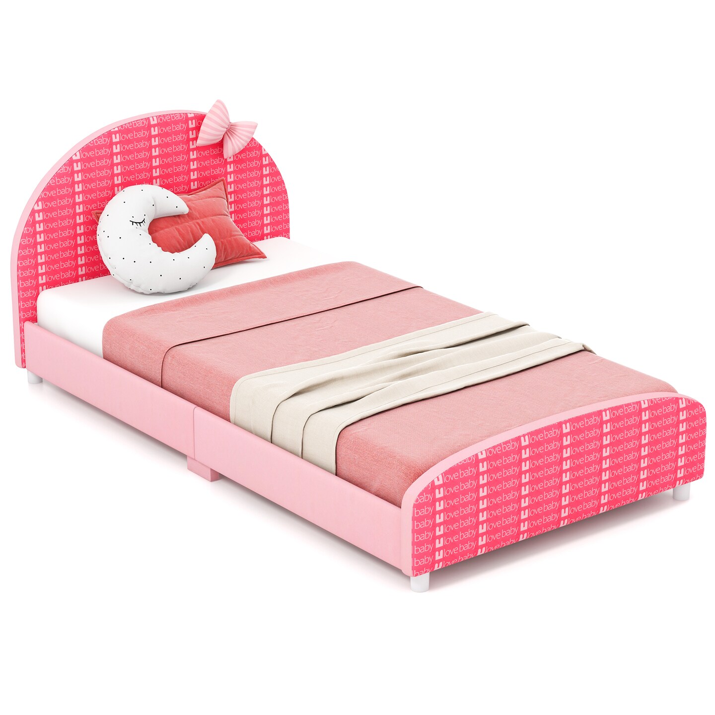 Wood Upholstered Kids Twin Bed Platform with Slat Support
