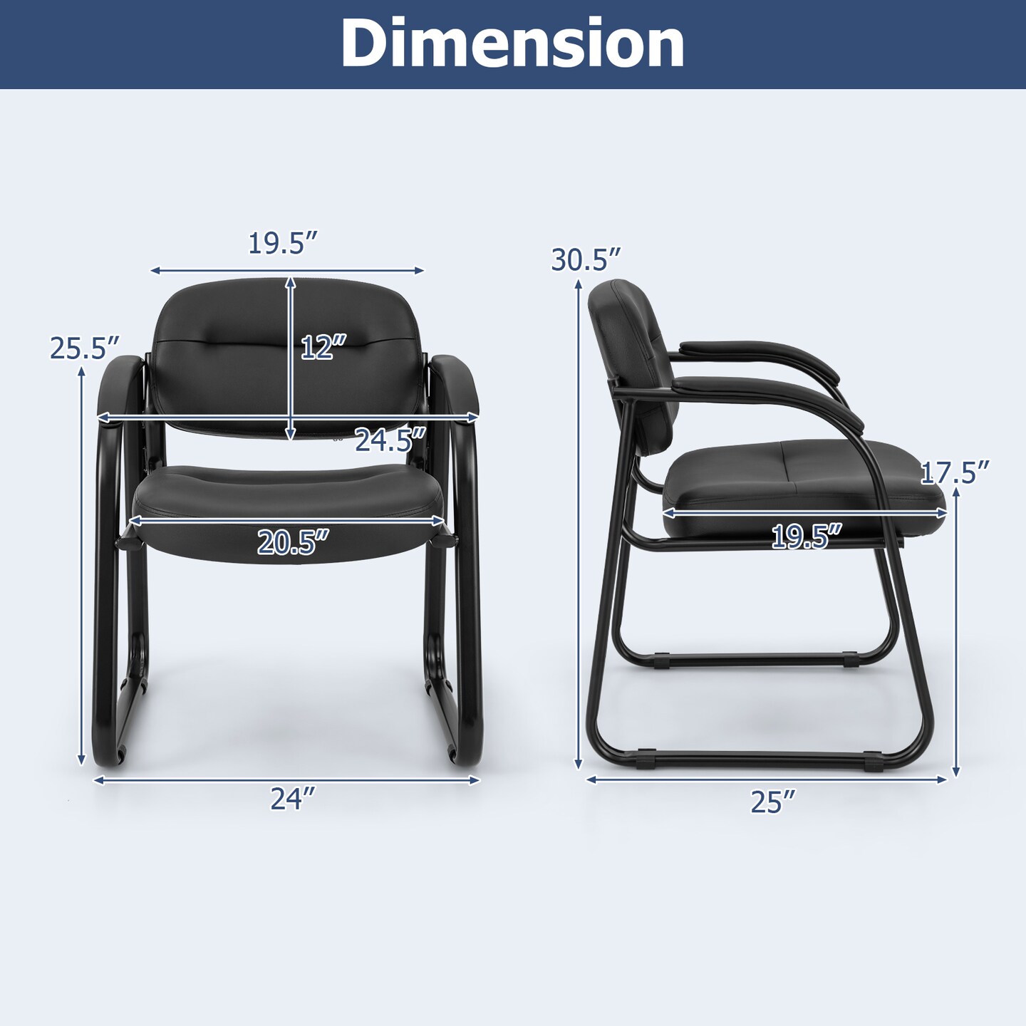 Set of 2 Waiting Room Reception Chairs with Padded Arm Rest and Sled Base