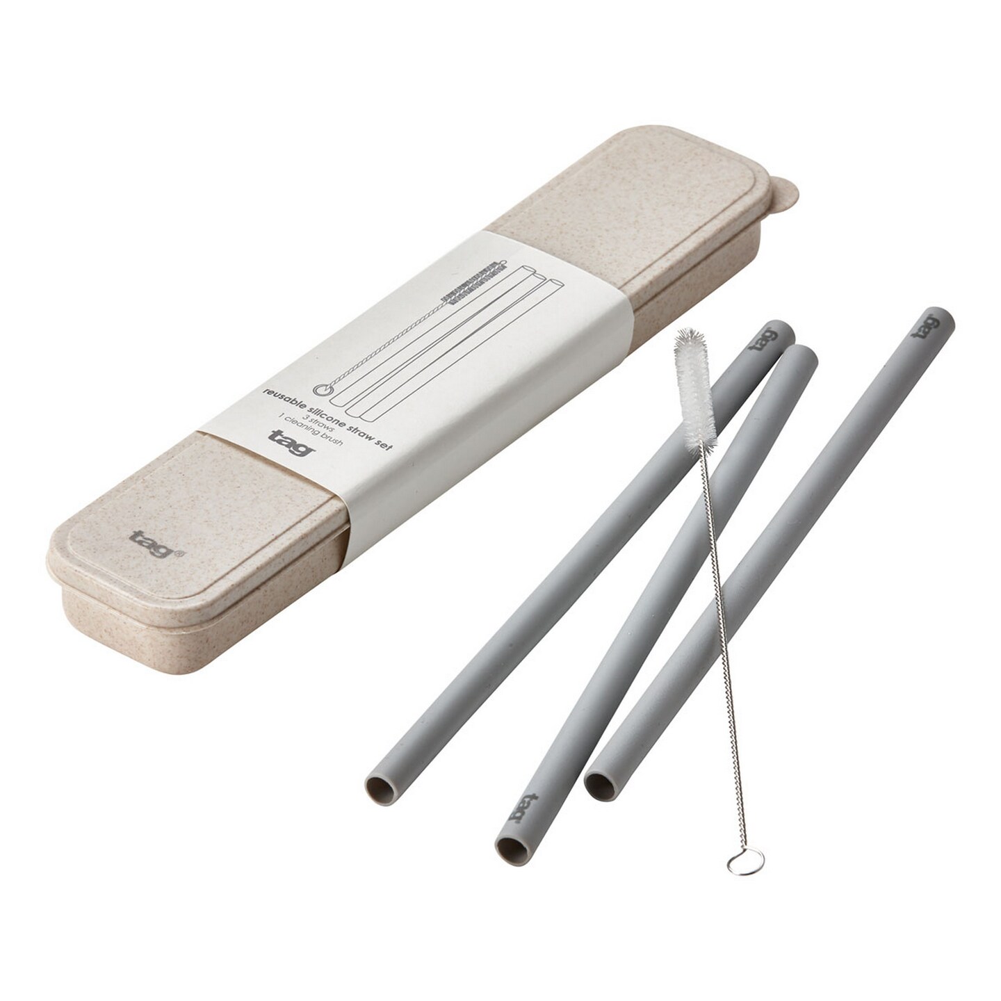 Reusable Silicone Straw Set Gray