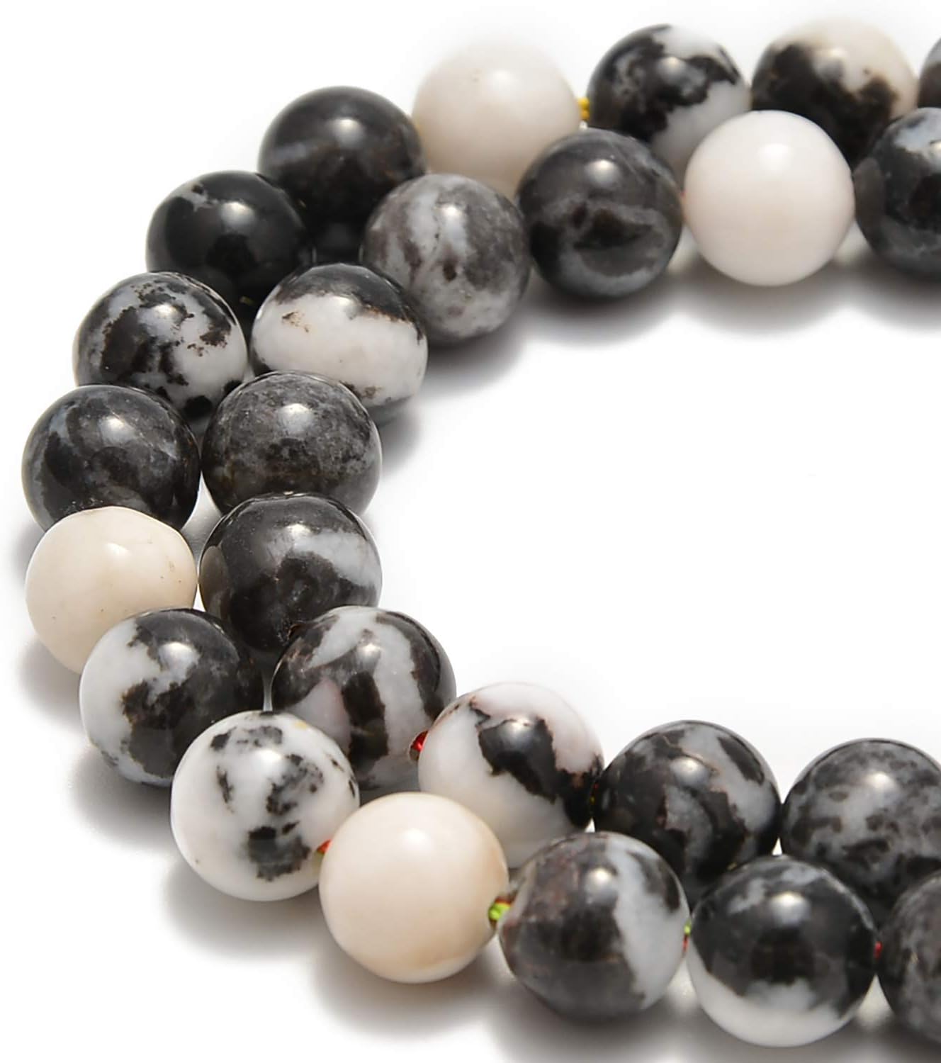 45pcs 8mm Natural Black and White Zebra Jasper Gemstone Round Spacer Loose Stone Beads for Jewelry Making 15.5" 1 Strand (Black and White Zebra Jasper, 8mm 45Beads)
