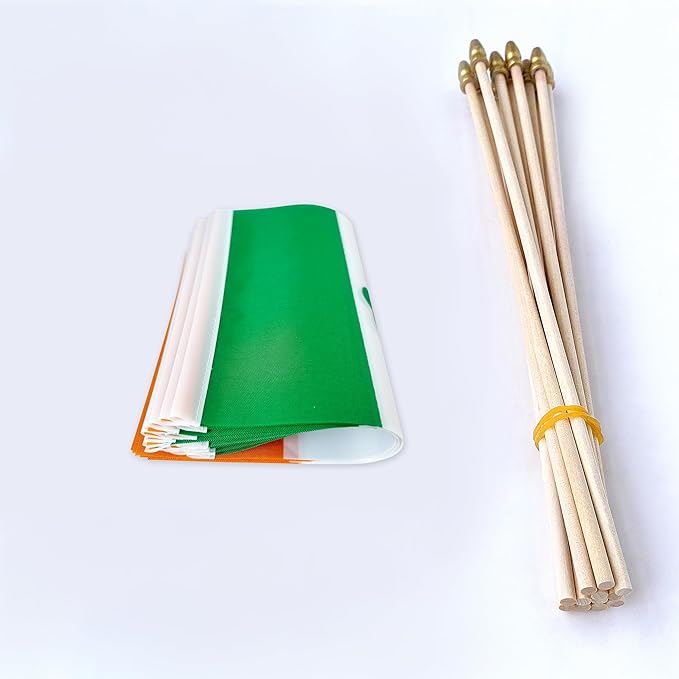 TSMD Ireland Irish Shamrock Stick Flag Saint Patrick&#x27;s Day Clover Small Mini Hand Held Flags,5x8 Inch,12 Pack
