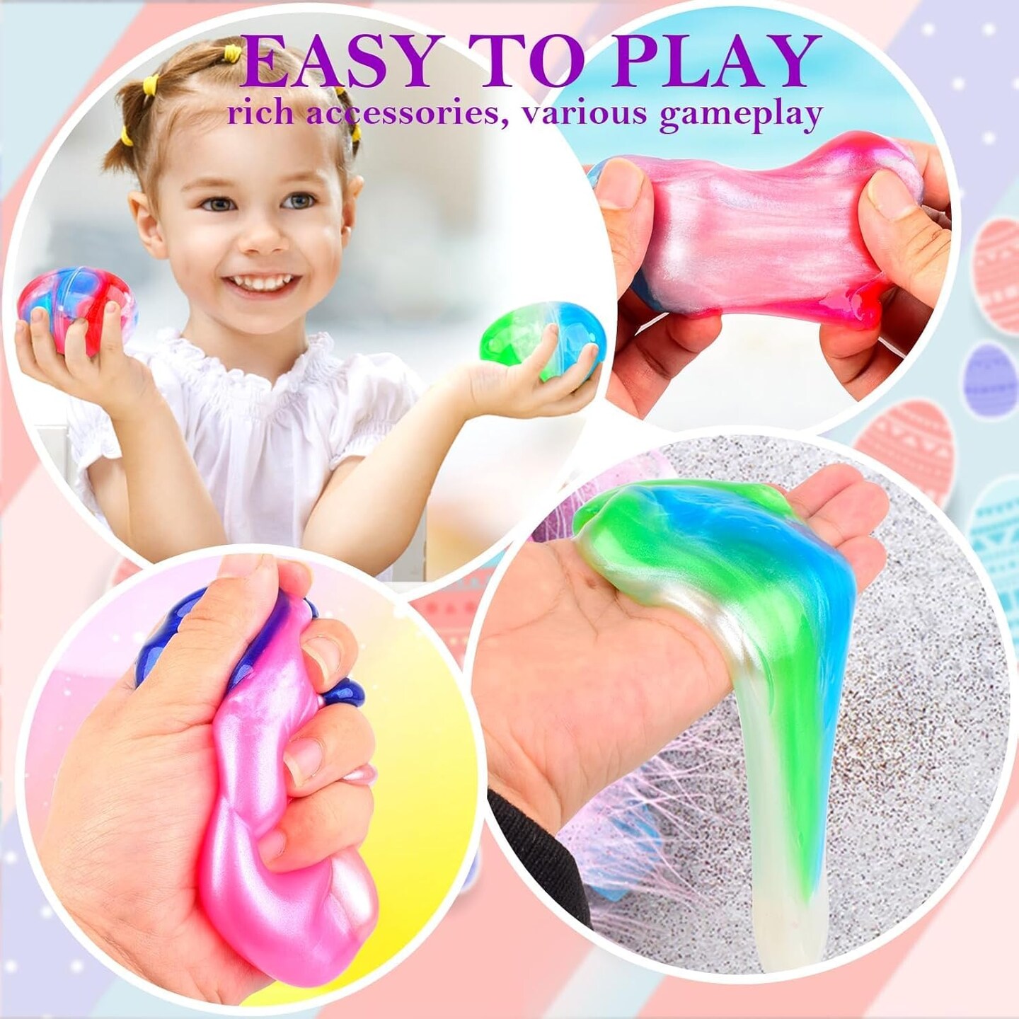 7 Pack Galaxy Slime Eggs, Prefilled Easter Eggs, School Classroom Easter Gifts Exchange, Stress Relief Slime Toy Kit