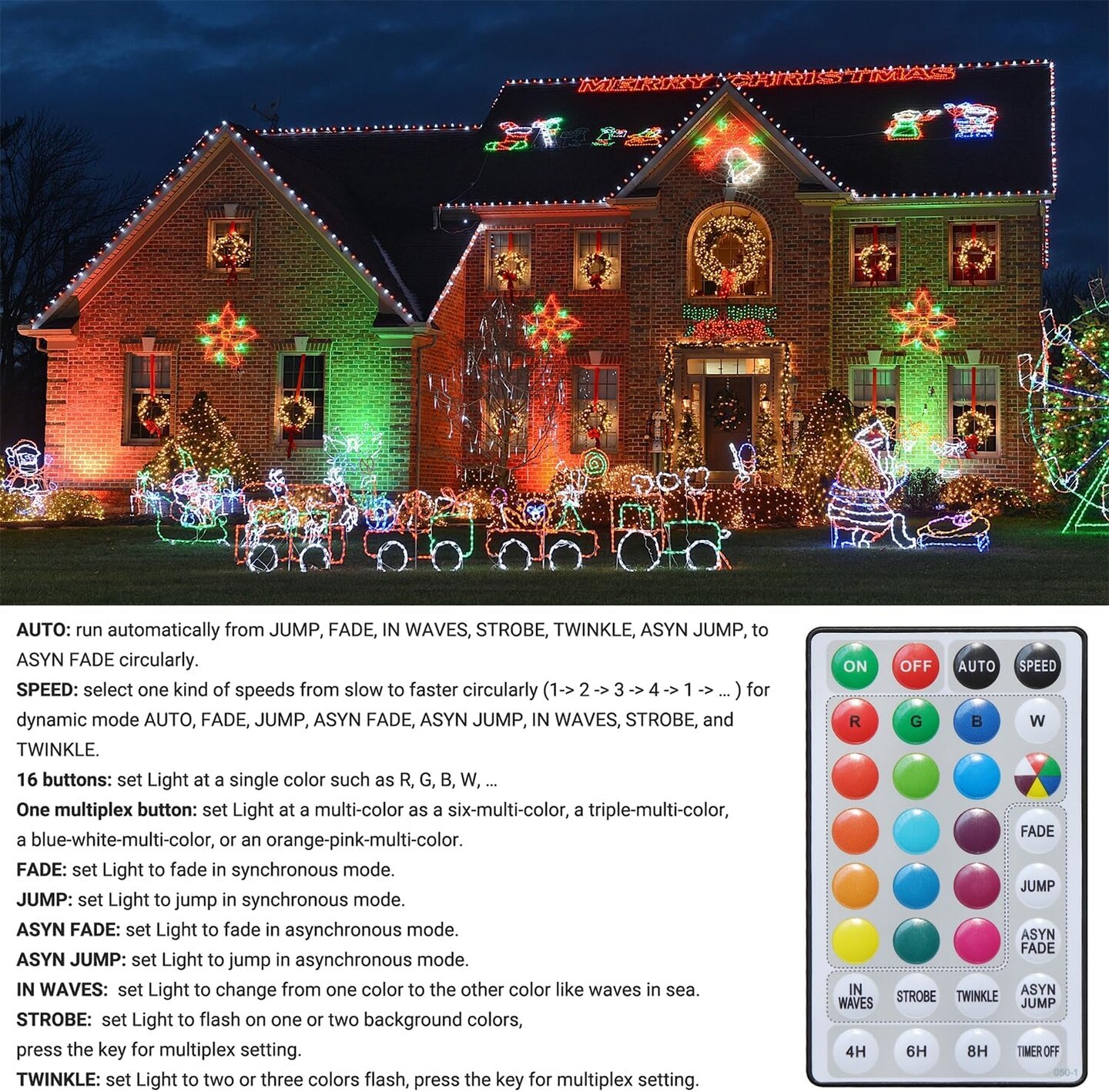66ft Christmas Decorative Mini Lights, 200 LED RGB Changing 7 Functional Green Wire Fairy Halloween Lights with Remote Timer, Plug in Indoor Outdoor Xmas Wedding Party Decor